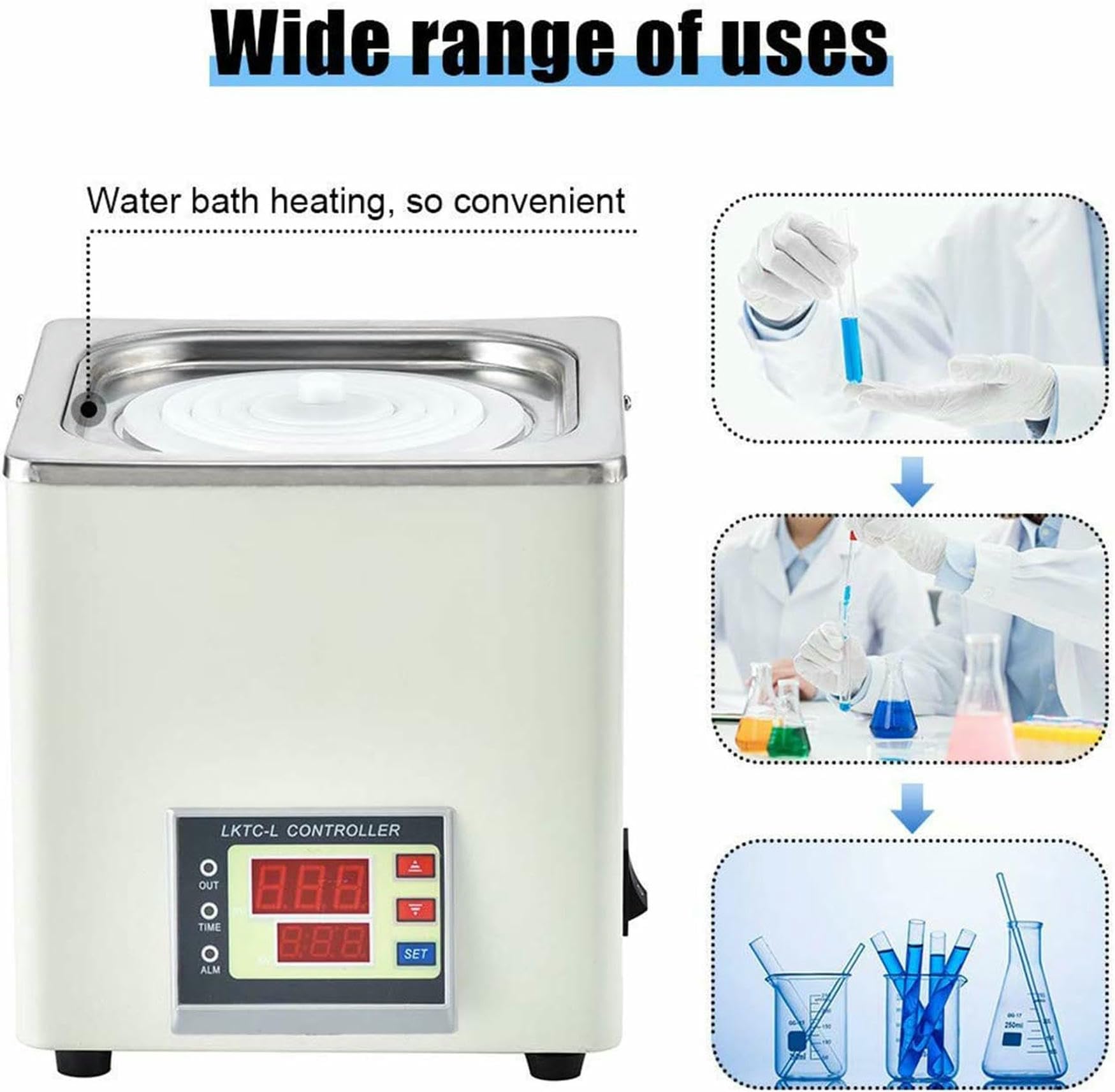 Baño María de Laboratorio Baño María Digital, Baño María Digital de Laboratorio, 20-100 °C, 300 W, Baño María Digital termostático de precisión con Control de Temperatura y función