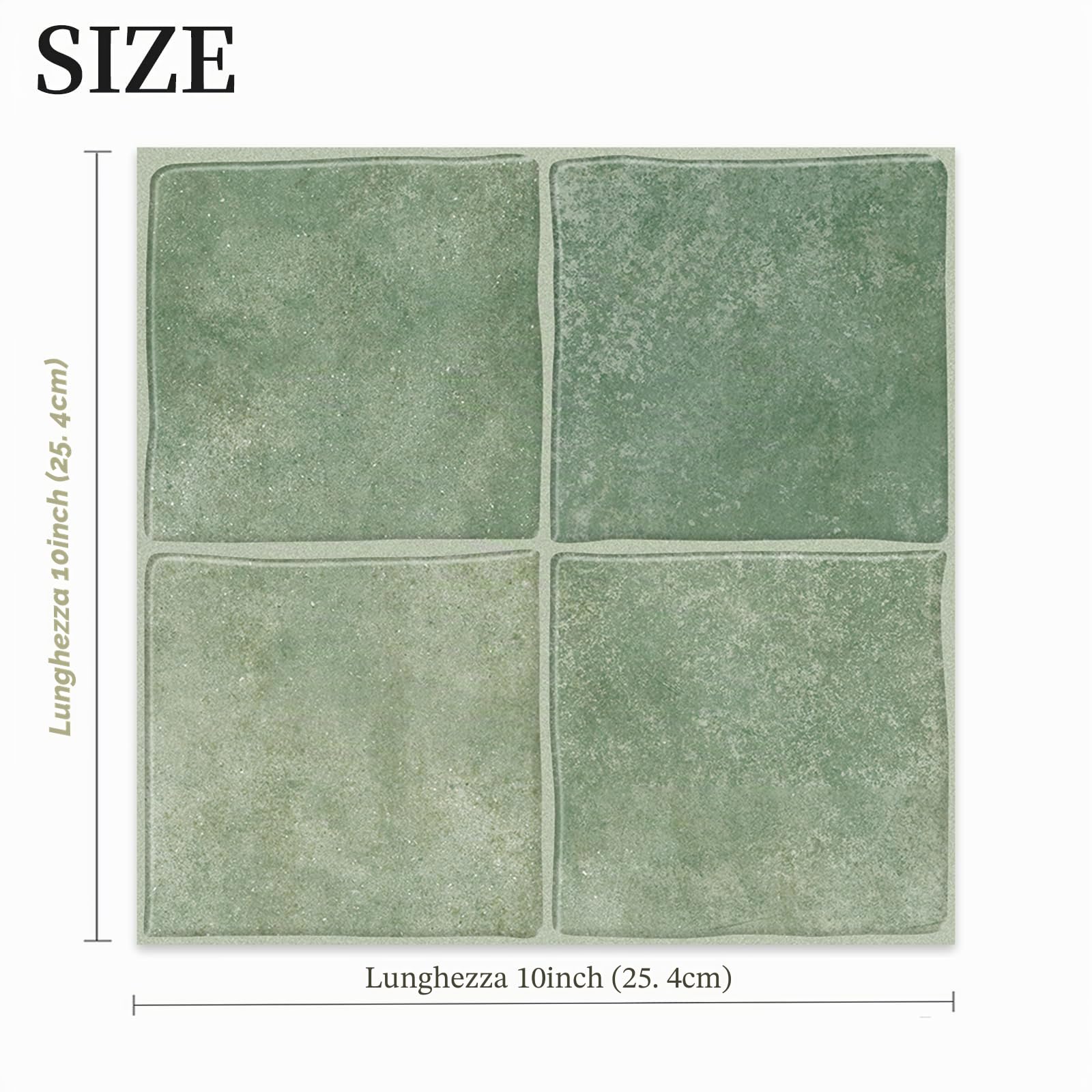 Alwayspon Piastrelle adesive da parete in vinile 3D, 25,4 x 25,4 cm, 10 pezzi, autoadesive, impermeabili, paraspruzzi, per cucina, bagno, parete, verde salvia
