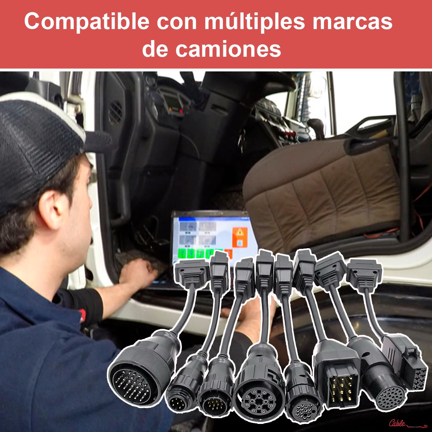 CABLEPELADO – Set de Adaptadores OBD1/OBD2 para Diagnóstico Automotriz, Juego de 8 Piezas, Compatible con Múltiples Marcas de Camiones (Kit 2)