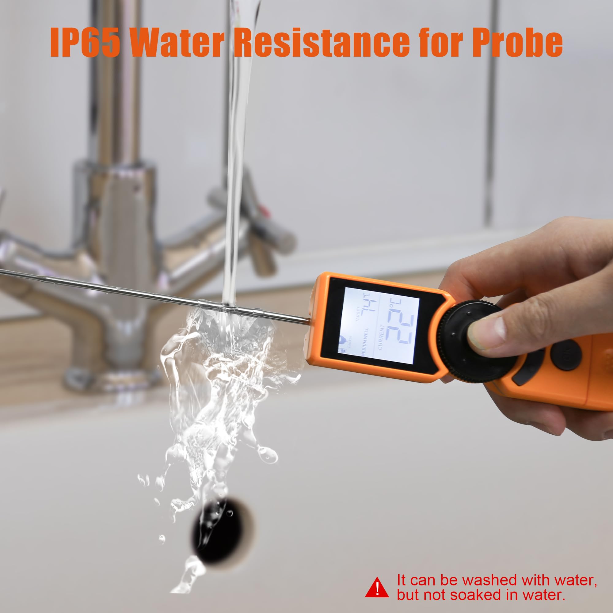 Thermochef Digital Meat Thermometer for Grill, Instant Read Food Thermometers for Cooking with Food Doneness Guide, Calibration and LCD Backlight Screen, High Accuracy +-1% degF, BBQ Beef Candy Orange - Image 6