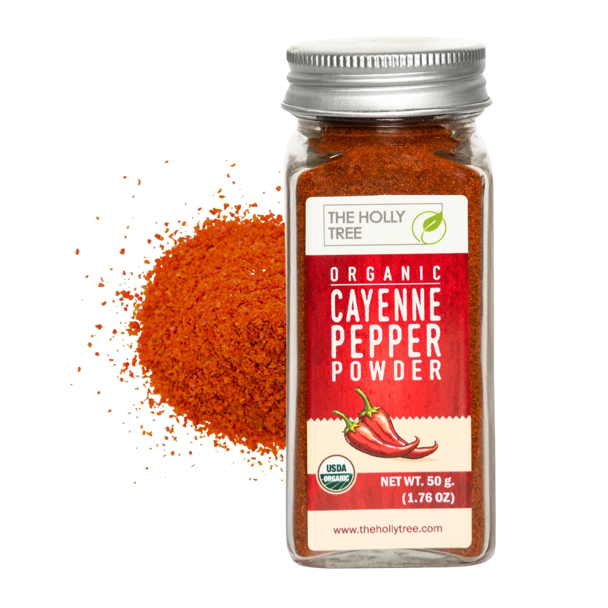 Organic Cayenne Pepper Powder 1.76 oz - Ground Red Chili for Cooking, Spices & Seasoning - Cayenne Pepper Organic, Gluten Free, USDA Ceritified, Kosher - The Holly Tree