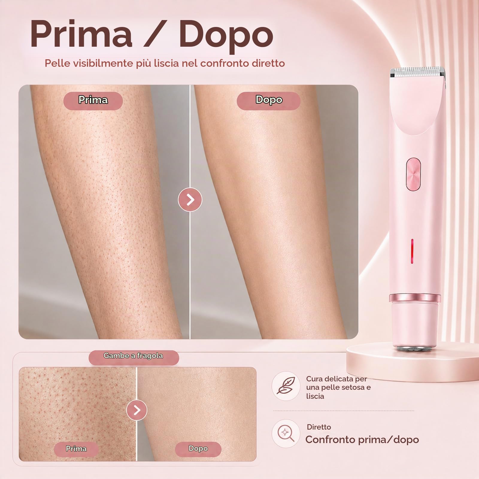 Shavea Perfetta, Belloria Rasoio Donna, Rasoio Elettrico Donna Zona Bikini, 2 In 1 Per Bikini E Corpo, Per Uso A Secco E A Umido, Adatto Per Viso, Ascelle, Gambe E Tutto Il Corpo