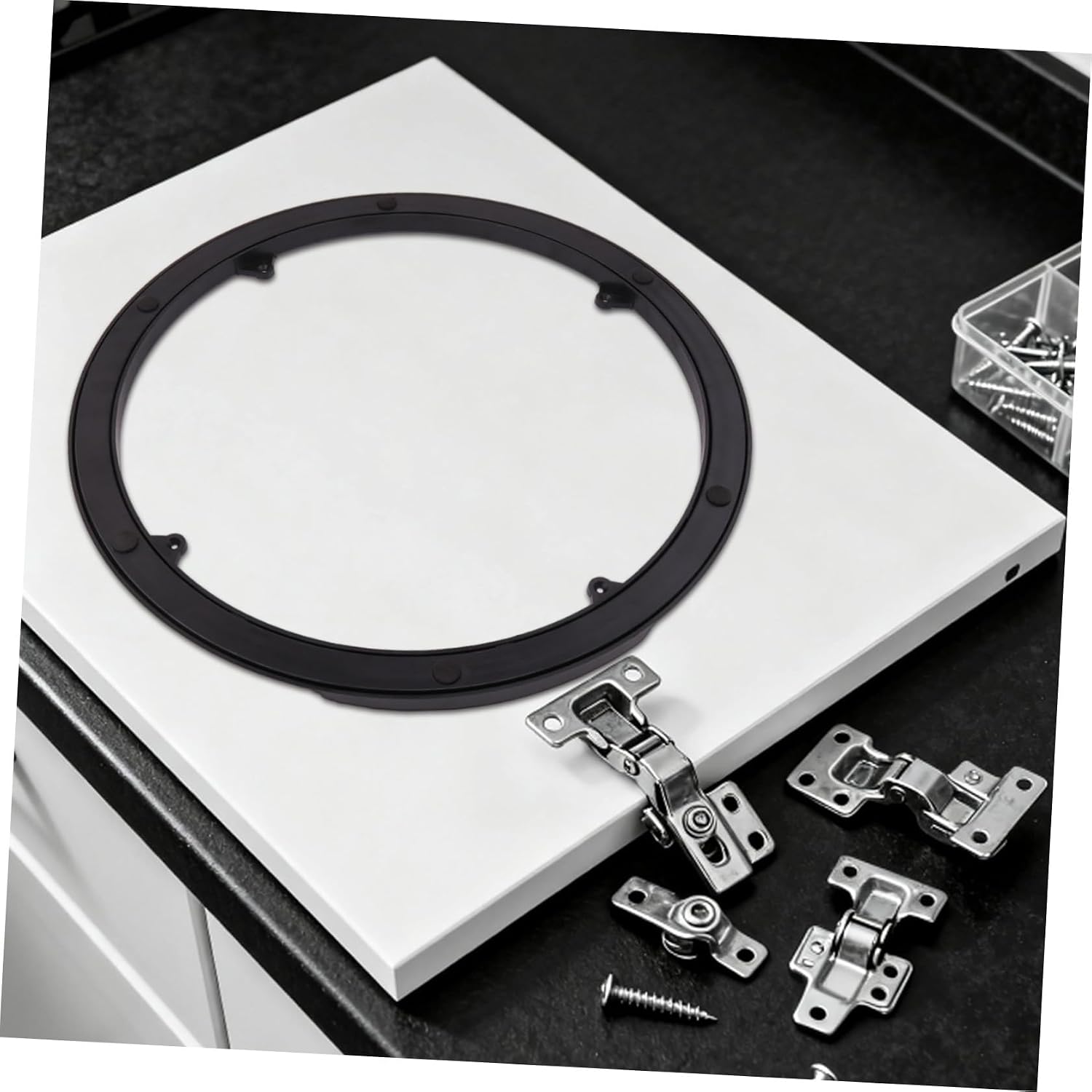 KICHOUSE Plastic Lazy Susan Kit Parts with Turntable Ball Bearing, Round Table Swivel Base for Effortless Mobility and Easy to Clean, for Crafts Displays and Offices, Black Silent Rotating