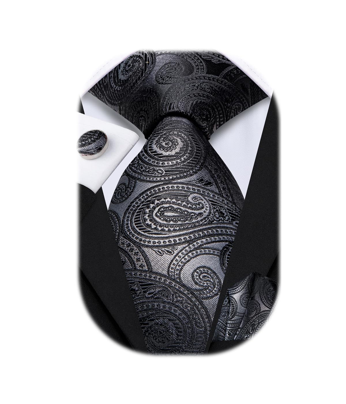 Hi-Tie Paisley Floral Ties Set for Men Silk Mens Stripes Necktie Pocket Square Cufflinks Set Formal Business