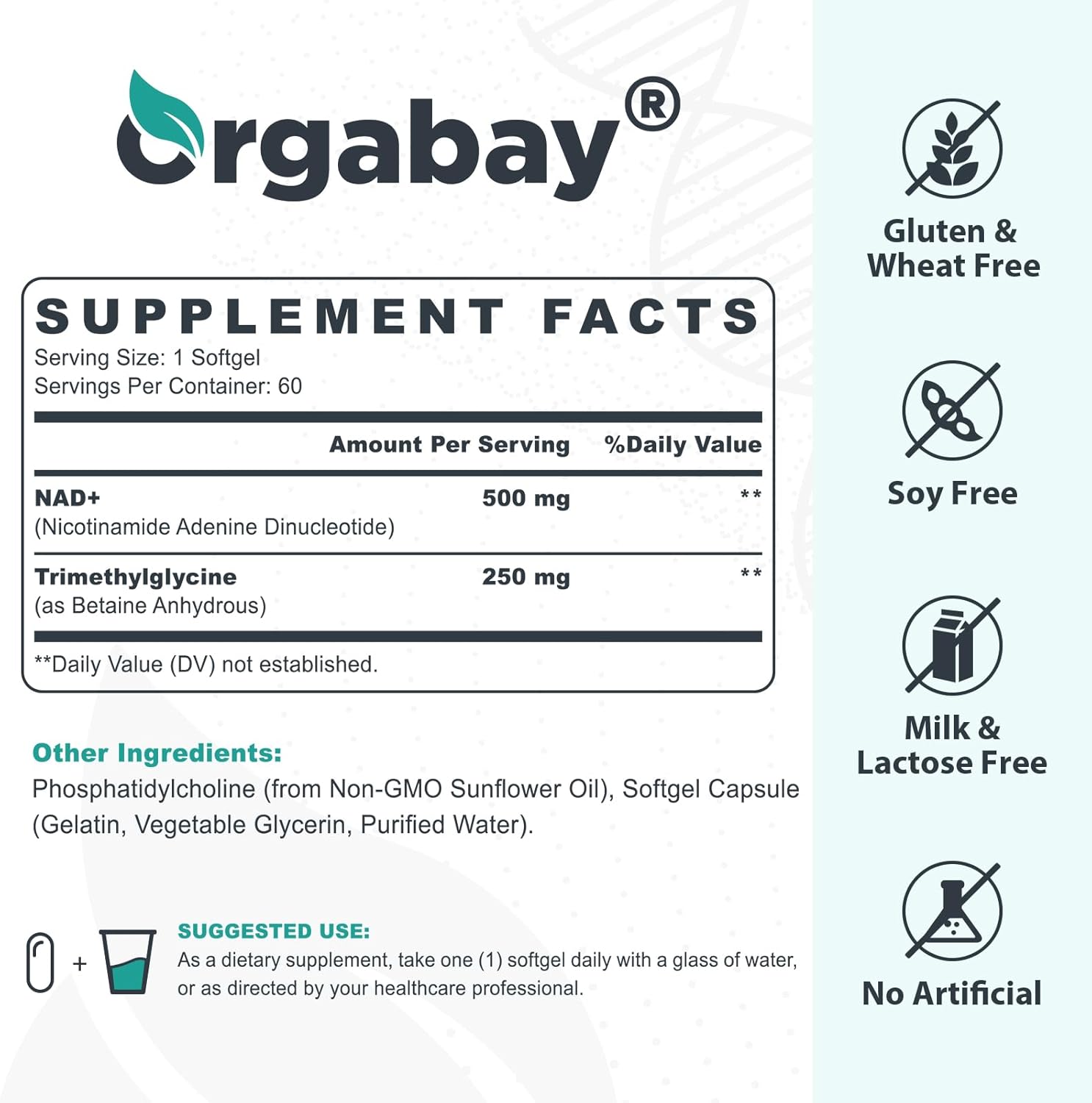 Orgabay Liposomal NAD+ Supplement 500 mg, High Absorption, Boost NAD+ with TMG 250 mg, Actual NAD Plus More Efficient Than Nicotinamide Riboside, Support Cellular Energy, Healthy Aging | 600 Softgels - Image 2