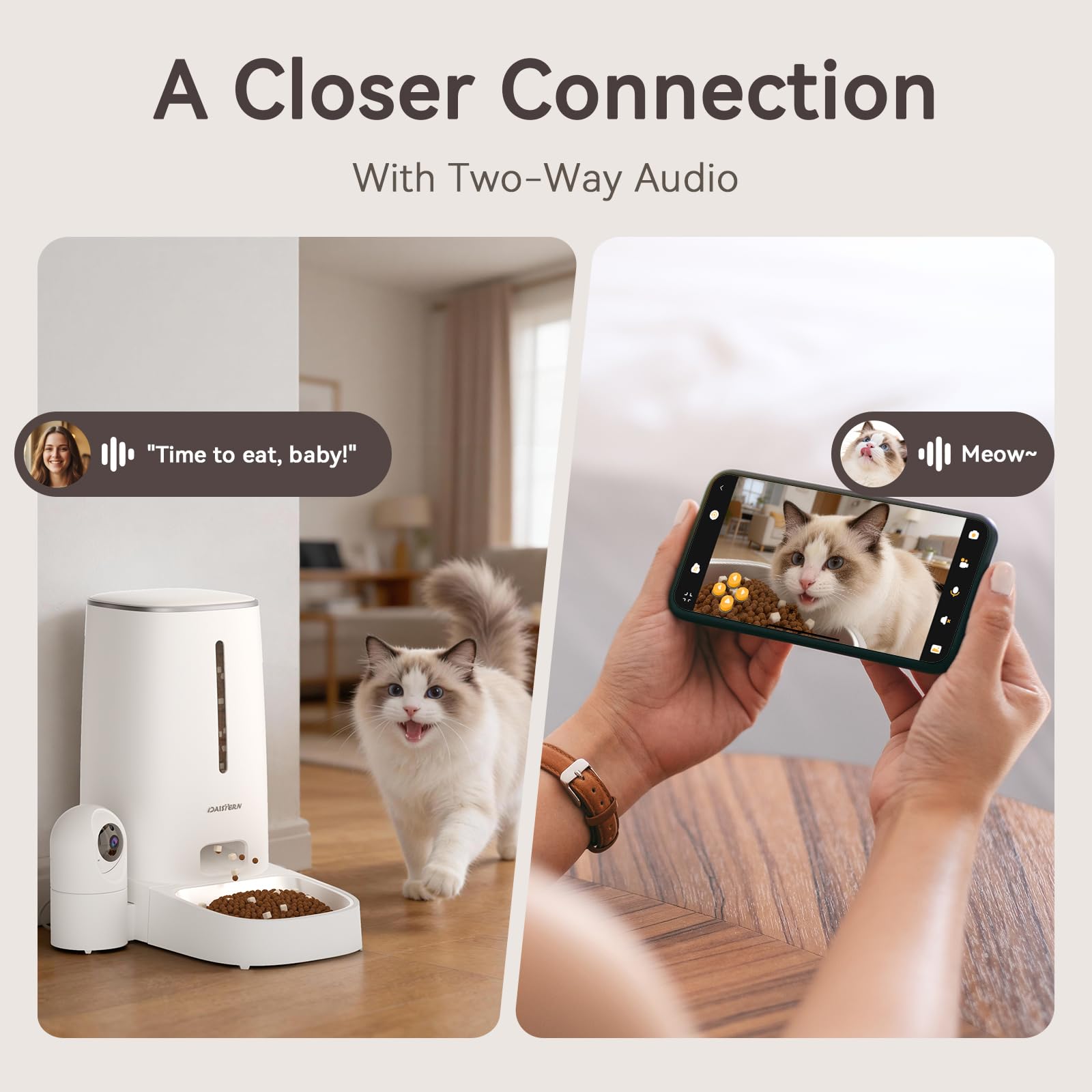 Automatic Cat Dog Feeder with Camera 4L, 2.4G/5G WiFi Smart Pet Food Dispenser with Night Vision, 2-Way Audio, Meat Call and Motion Alert, Stainless Steel Bowl, Dual Power Support, AI Feature - image 7
