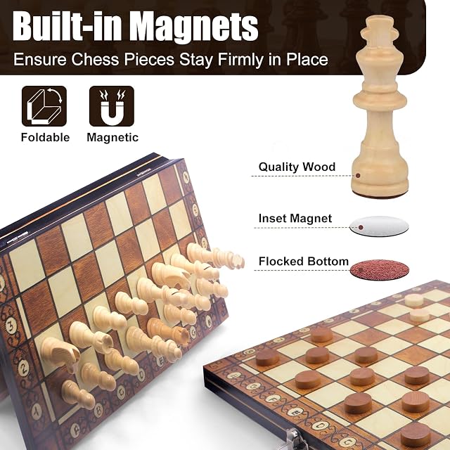 Foto 4 de 7 de HOVIBU 3 en 1 Ajedrez Magnetico de Madera Portatil, PlegableAjedrez Damas y Backgammon