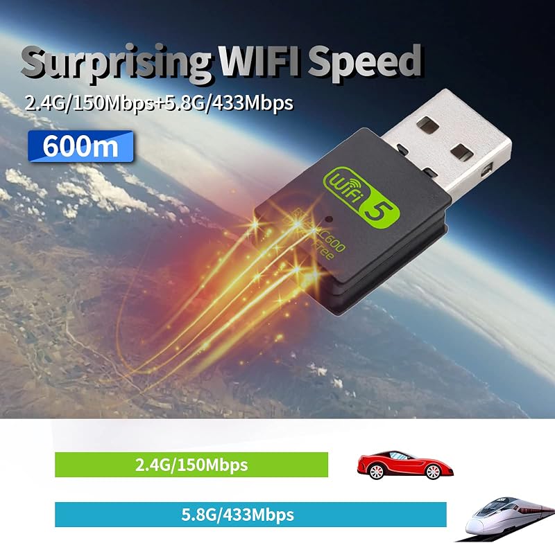 RUIZHI WiFi USB Adapter 600Mbps Bluetooth 4.2 Dongle Dual Band 2.4GHz/5.8GHz Laptop PC Windows Mac Kompatibilis