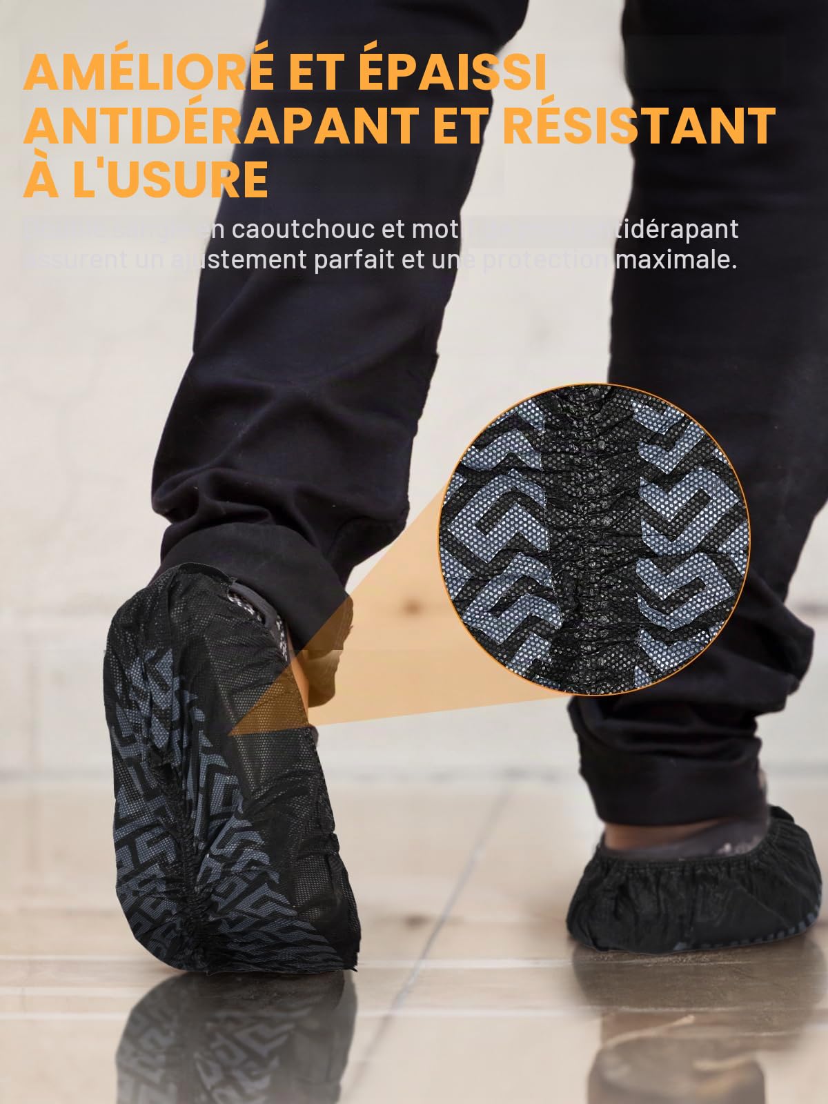 TOOSOFt Lot de 100 Surchaussures Jetables Noir en Tissu Non tissé Sur Chaussure Jetable Réutilisable - Couvre Chaussure Impermeable Antidérapants - Protege Chaussures Lavable pour le chantier