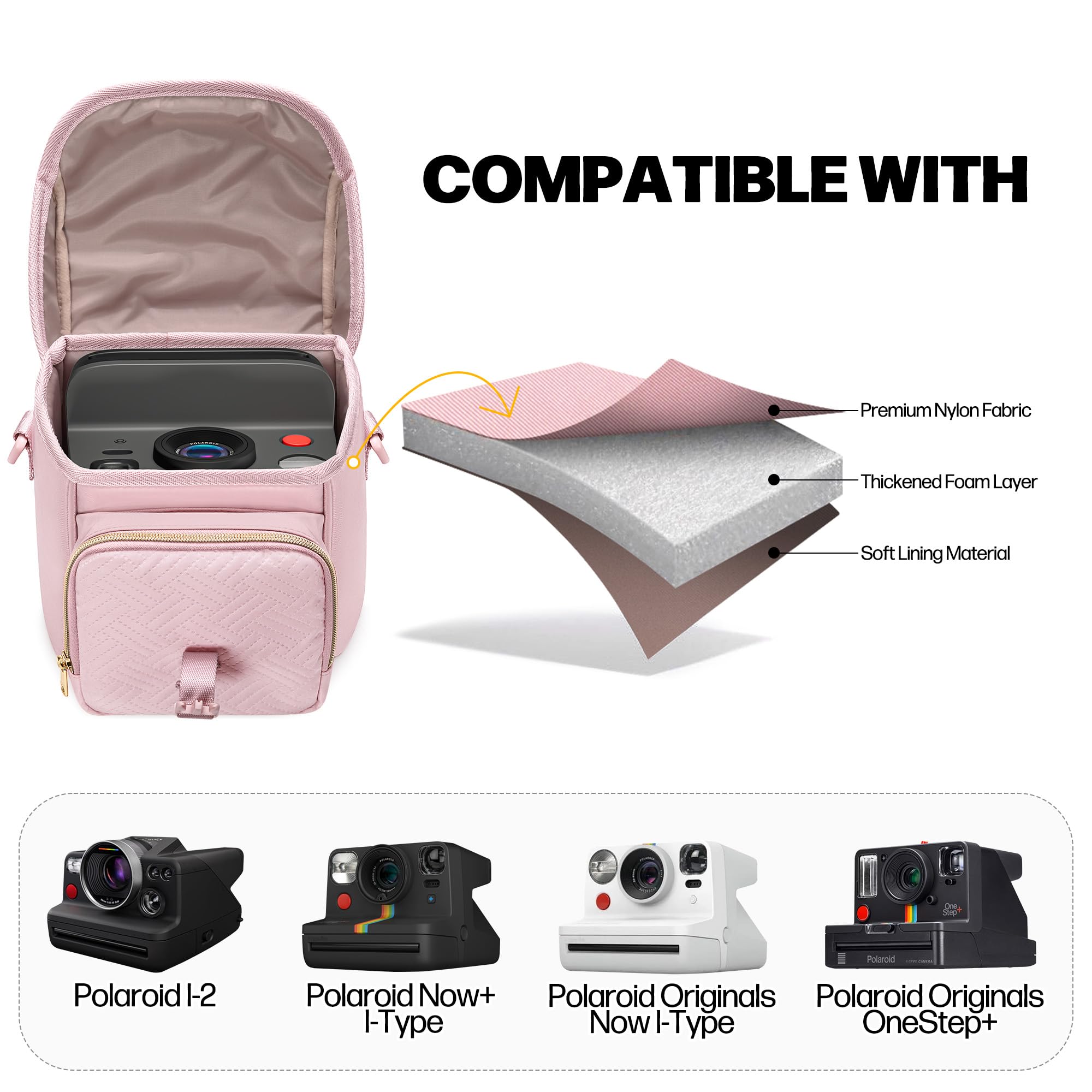 Borsa a Tracolla per Polaroid, con Scomparto per Pellicole, Rosa | Compatibile con le Serie Polaroid Now I-Type / Now+ I-Type / OneStep+ / OneStep 2 VF / Flip / Go