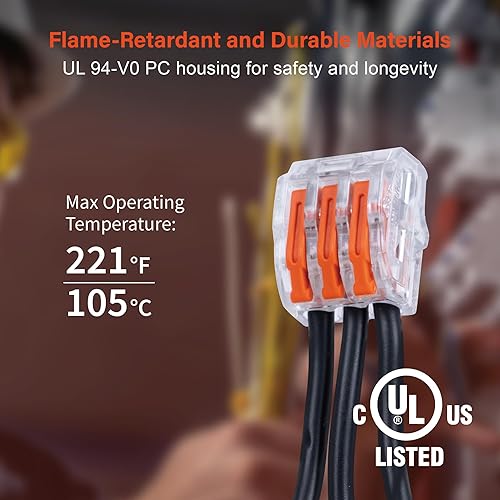 Miniatura 4 de 50 piezas de conectores de alambre de palanca, terminales reutilizables de 3 puertos sin herramienta para cables sólidos o trenzados de 0,24,0mm,