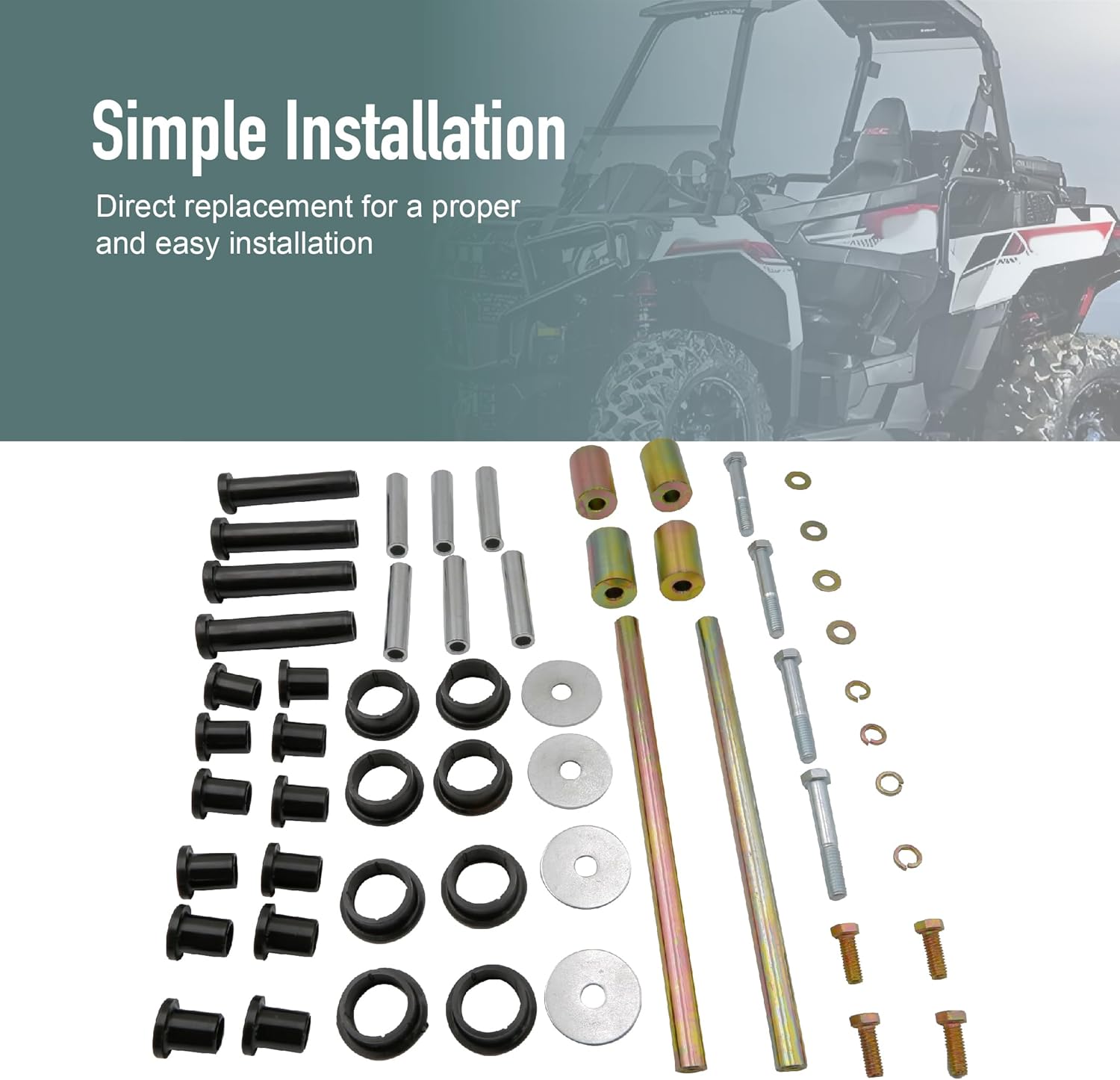 A-Arm Bushing Shafts Blots Kit Rear LH and RH Fit for Polaris ATV Sportsman 400 450 500 600 700 800 2003-2010 Replace 5434551 5434550 7552614 7555740 7517873 5631142 5020826 5133806 5434548 7512492