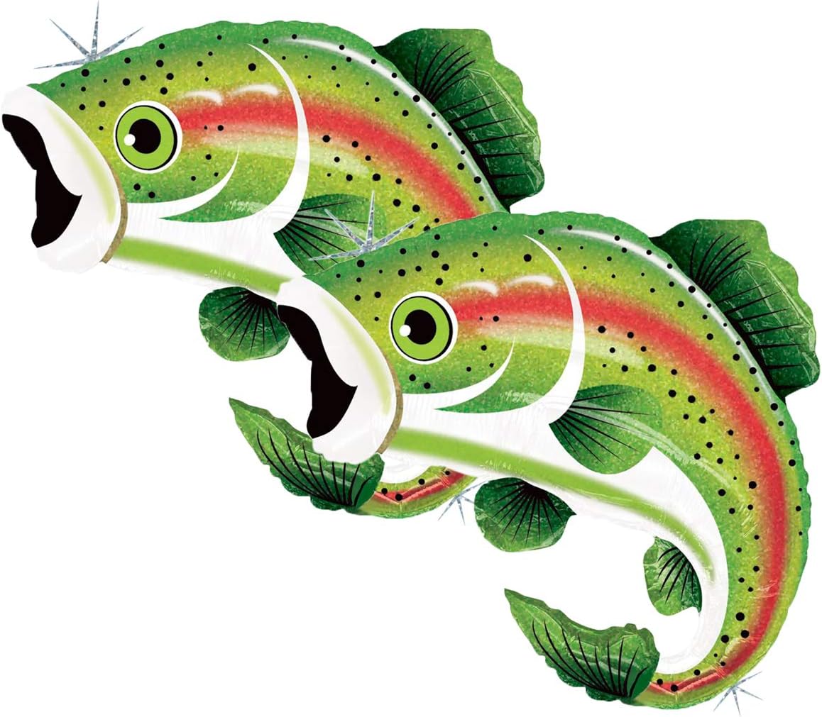 Artisan Owl Set of 2 Rainbow Trout 29" Foil Fishing Balloons Party Decoration