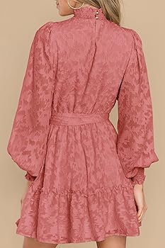 Ferlema Women's 2023 Long Puff Sleeve Smocked High Neck Tie