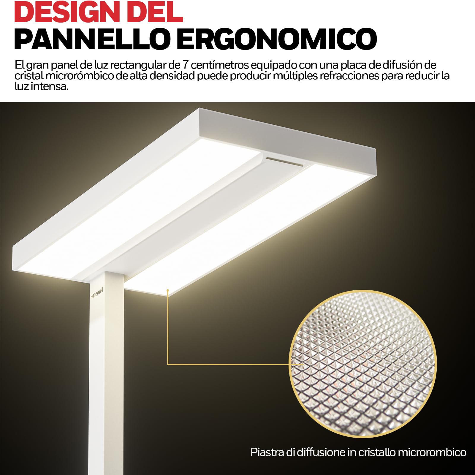 Honeywell 02E Lampada A Terra LED, 10400LM Sunturalux Protezione Occhi | 4000K, 100W luce naturale, lampada da lettura dimmerabile, lampada a terra moderna per ufficio domestico, soggiorno e camera