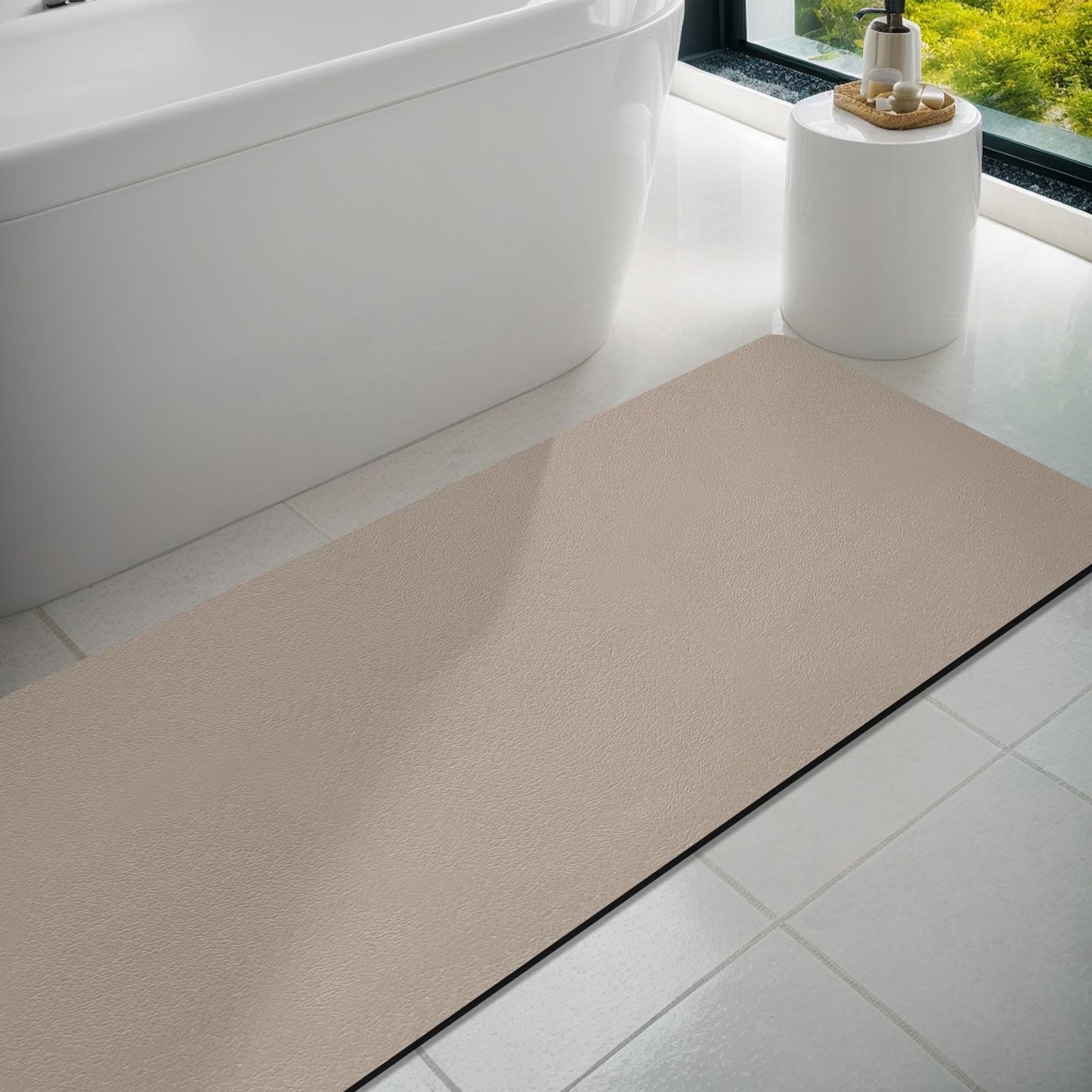 Dolic Badematte, Badevorleger, Gummi, rutschfest, dünn, saugfähig, schnelltrocknend, schmutzabweisend Vorleger für Badezimmerboden, Badewanne und Duschraum im Außenbereich (Beige, 43 x 120 cm)