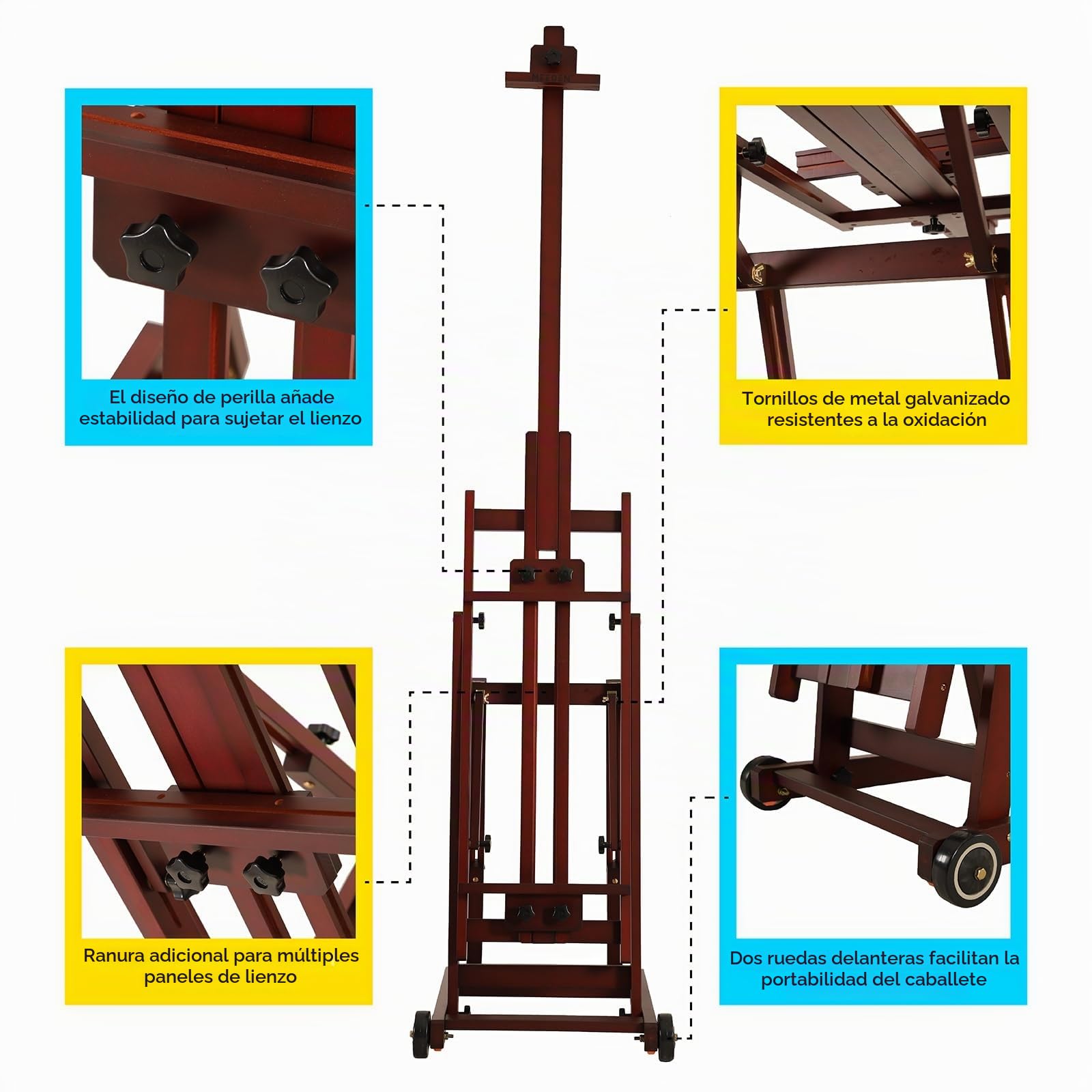 MEEDEN Caballette de Artista: Caballete de Madera de Haya Maciza con Ruedas - Caballete de Pintura para Adultos - Soporta Arte en Lienzo de hasta 195cm - Nogal