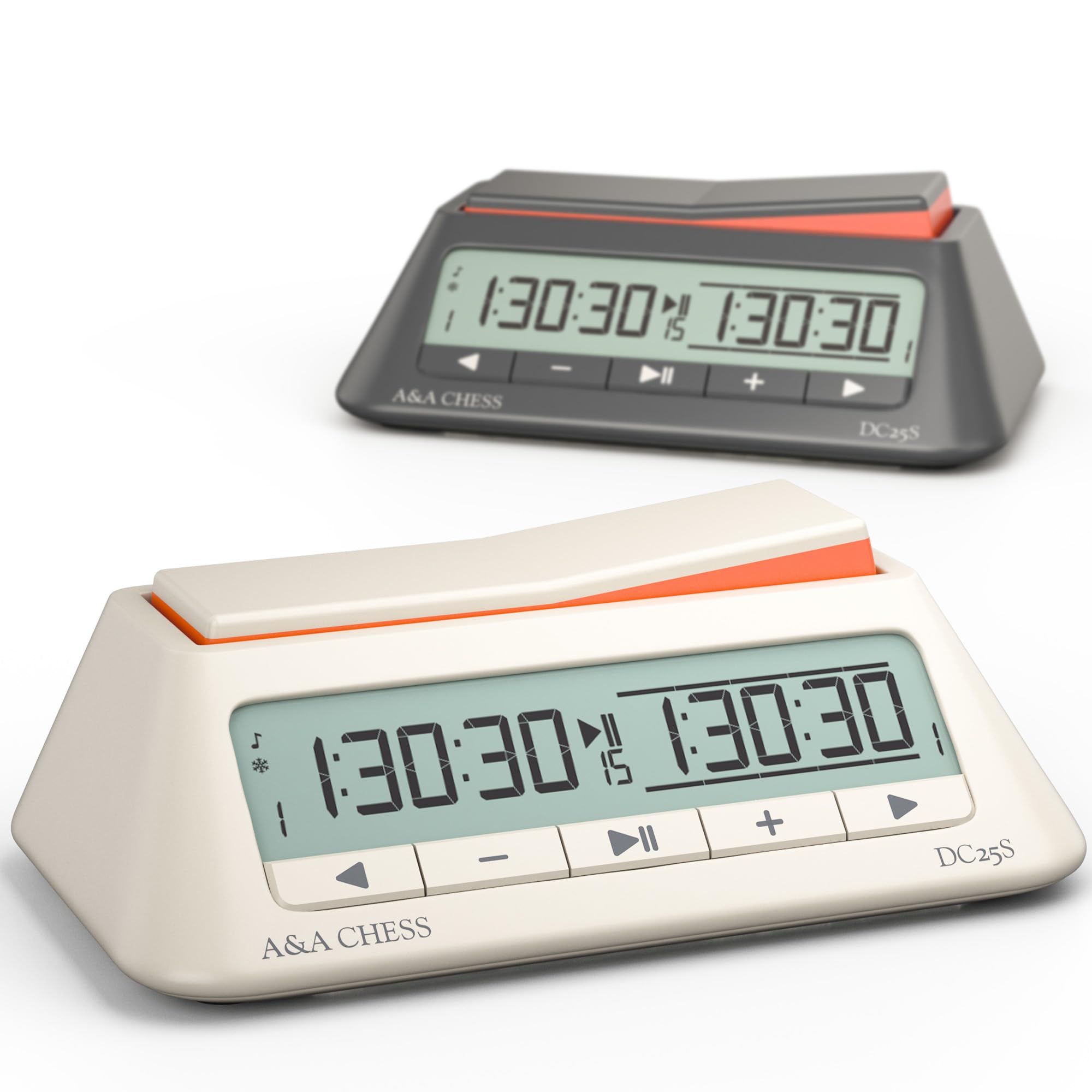 A&A Chess Clock Digital Timer with 36 Tournament Modes, Stylish Minimalist Design with Rocker, Portable Timer for Chess & Board Games (White)