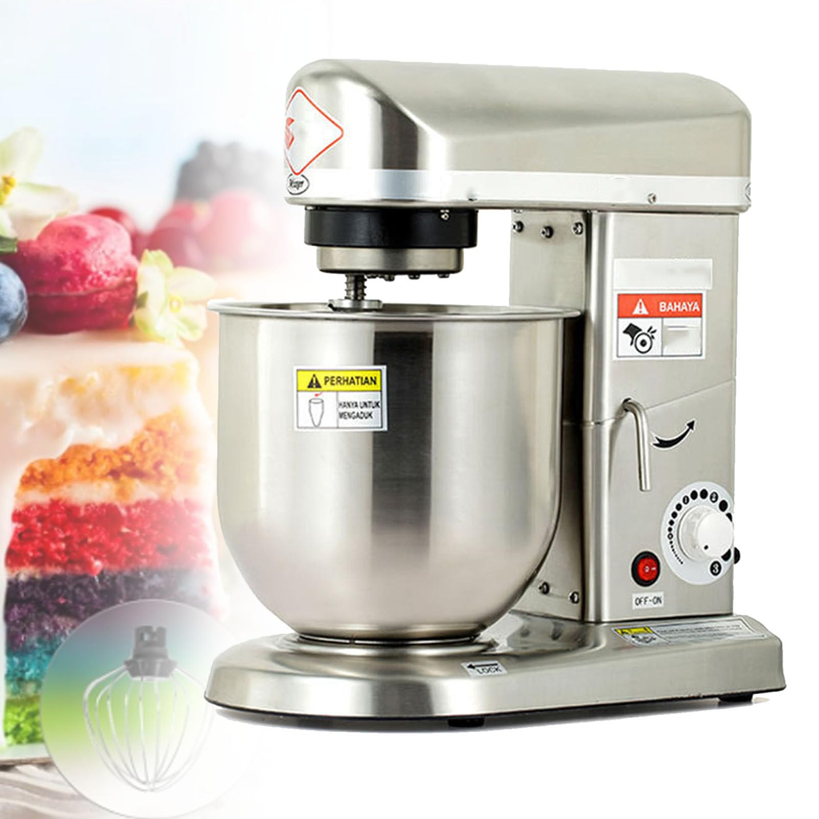 Oiyekntd Electric Stand Mixer,Rotating Stainless Steel Mixing Bowl,Includes Mixing Beater, Dough Hook, Feet, Commercial Food Mixer (Silver 5L)