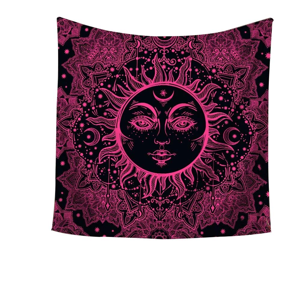 Celestial Indian Sun and Moon Hippie Tapestry Wall Hanging Throw Tie Dye Hippie Hippy Boho Bohemian Wall Art Window Curtain Table Cover Bedspread Beach Towel HYC20-US #5 Large Size: 78" x 59"-image-47