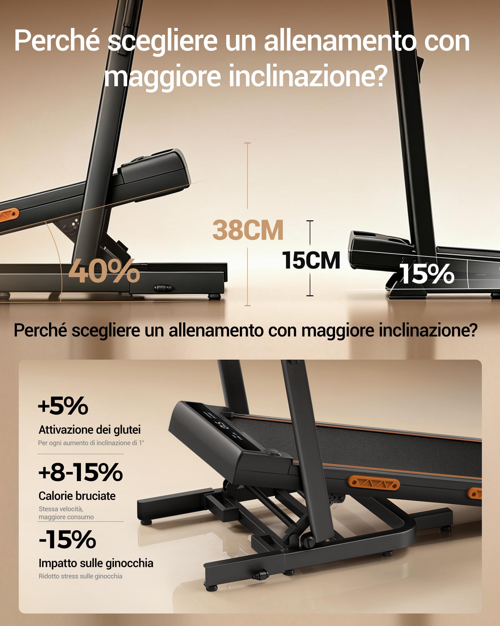 UMAY Tapis Roulant Salvaspazio Inclinabile 40%, Walking Pad 10 km/h Nero | Corrimano extra lungo 130 cm, tapis roulant pieghevole e compatto 15 cm, funzionamento silenzioso per casa e ufficio