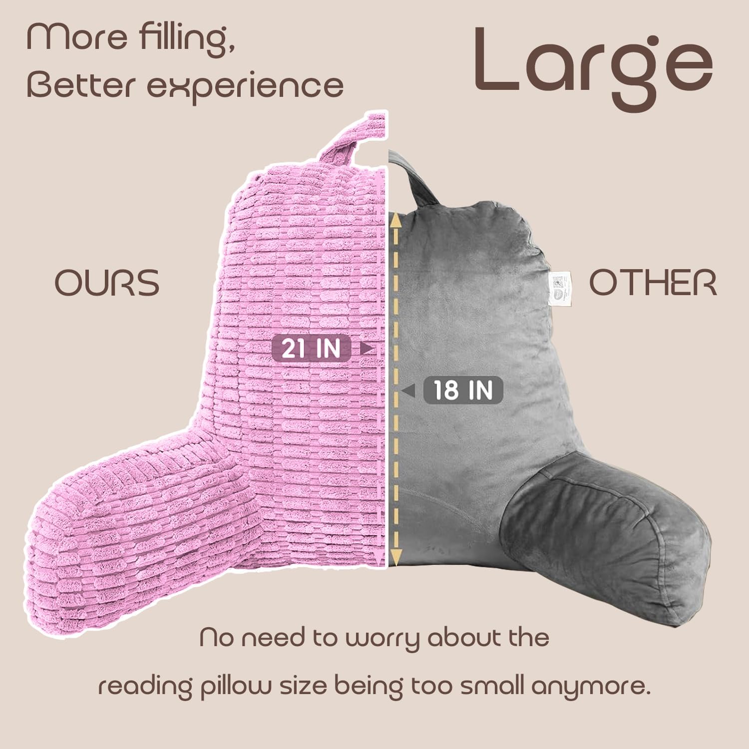 Reading Pillows for Sitting in Bed Adult, Back Rest Pillow for Sitting Up in Bed and Couch, Back Support Chair Pillow Support for Adult Backrest Pillows for Reading (Pale Pink 21 Inch)