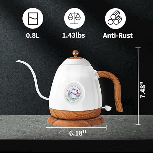 Miniatura 6 de CloudHand Hervidor eléctrico de cuello de cisne con termómetro, hervidor de agua caliente de acero inoxidable, tetera para café y té, apagado
