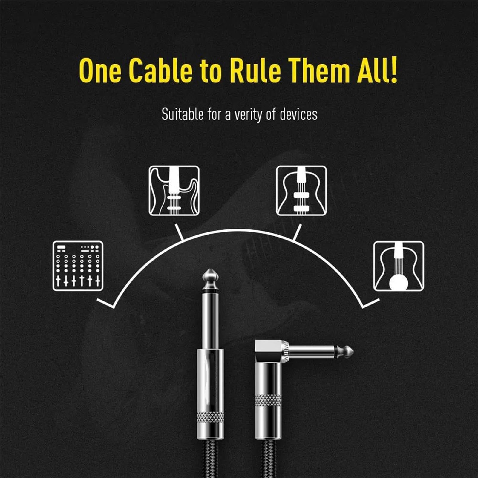 Kabel Do Gitary Pleciony Kabel Gitarowy Prosty Do Kąta Prostego Łatwy W Użyciu