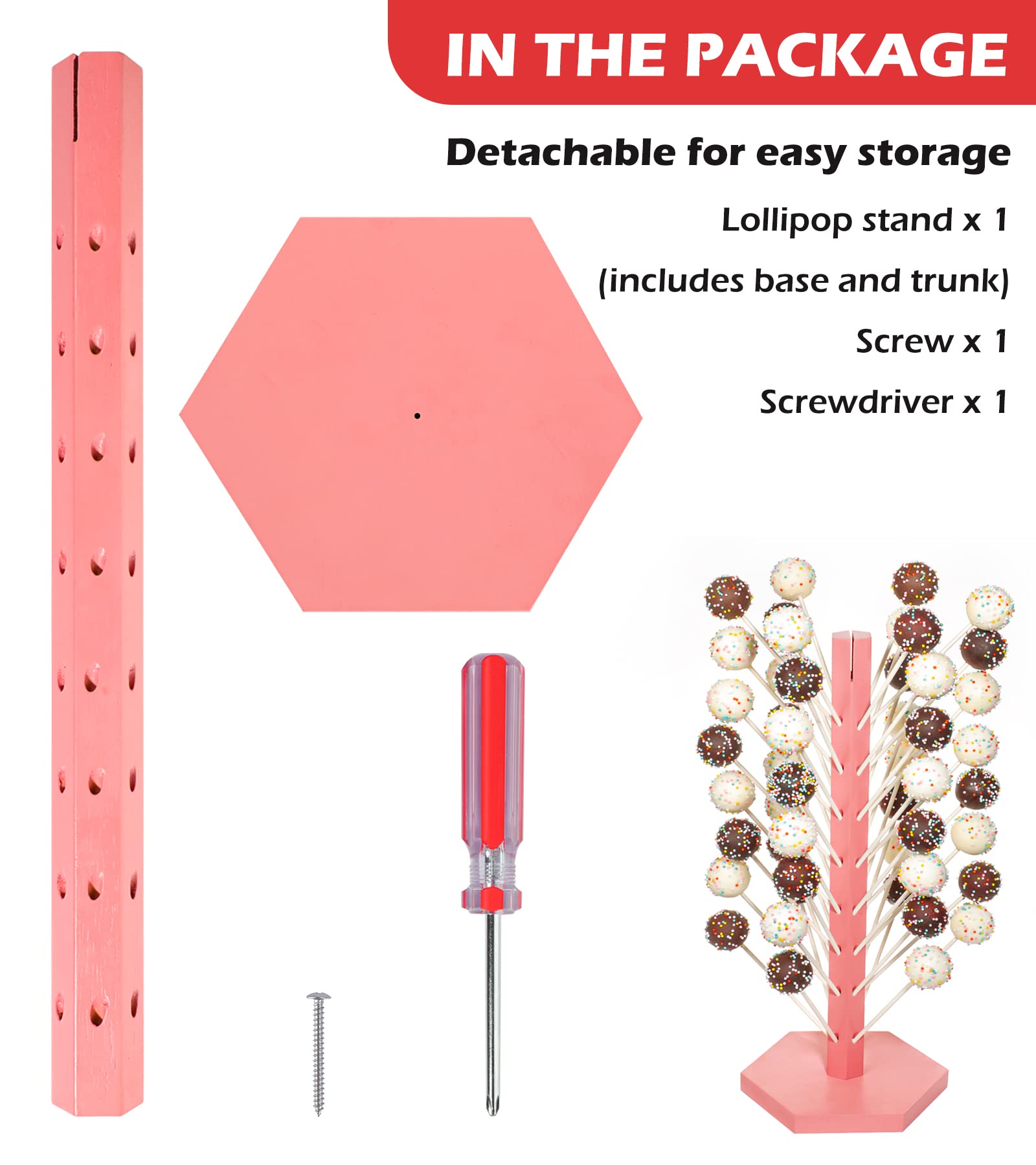 Relaxing Garden Alzata in legno per cake pop, con 300 bastoncini e involucri per cake pop, 48 fori, per tavolo da dessert, supporto per lecca-lecca per compleanni, baby shower, matrimoni o qualsiasi