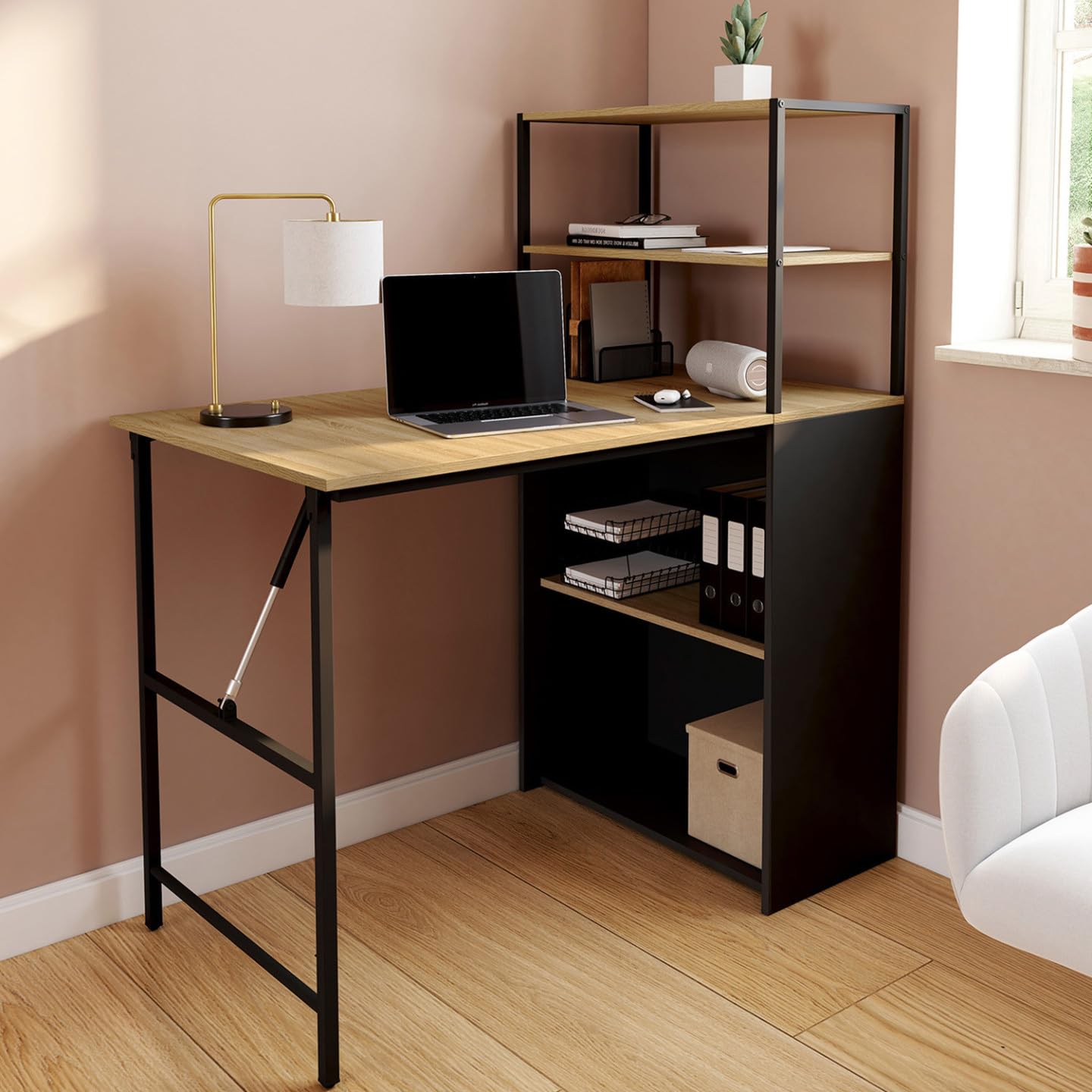 IDMarket – Escritorio de biblioteca plegable Ray bandeja plegable madera de haya y negro