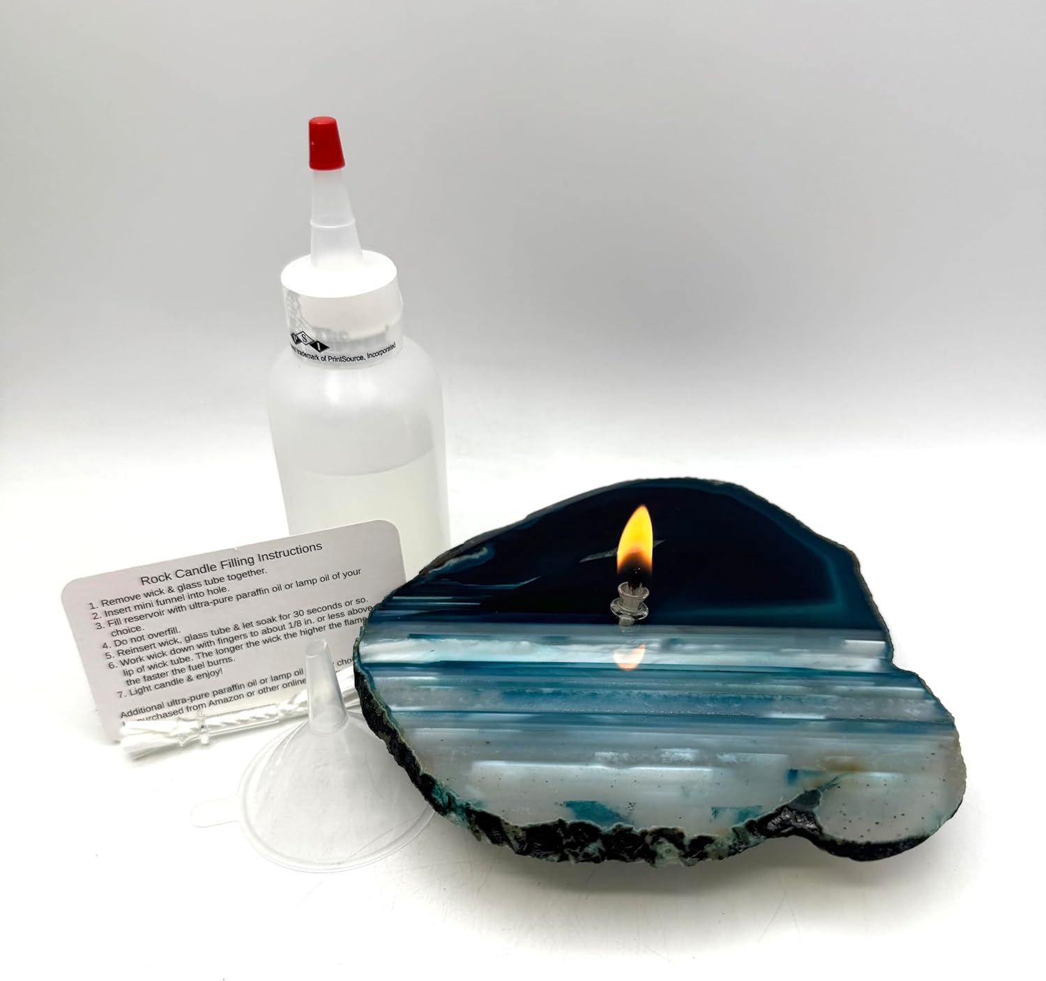 Teal Agate Oil Candle Lamp | 5.5"x6" Natural Stone Oil Candle – Handcrafted Rock Candle with Refillable Wick – Unique Home Décor & Gift #4526
