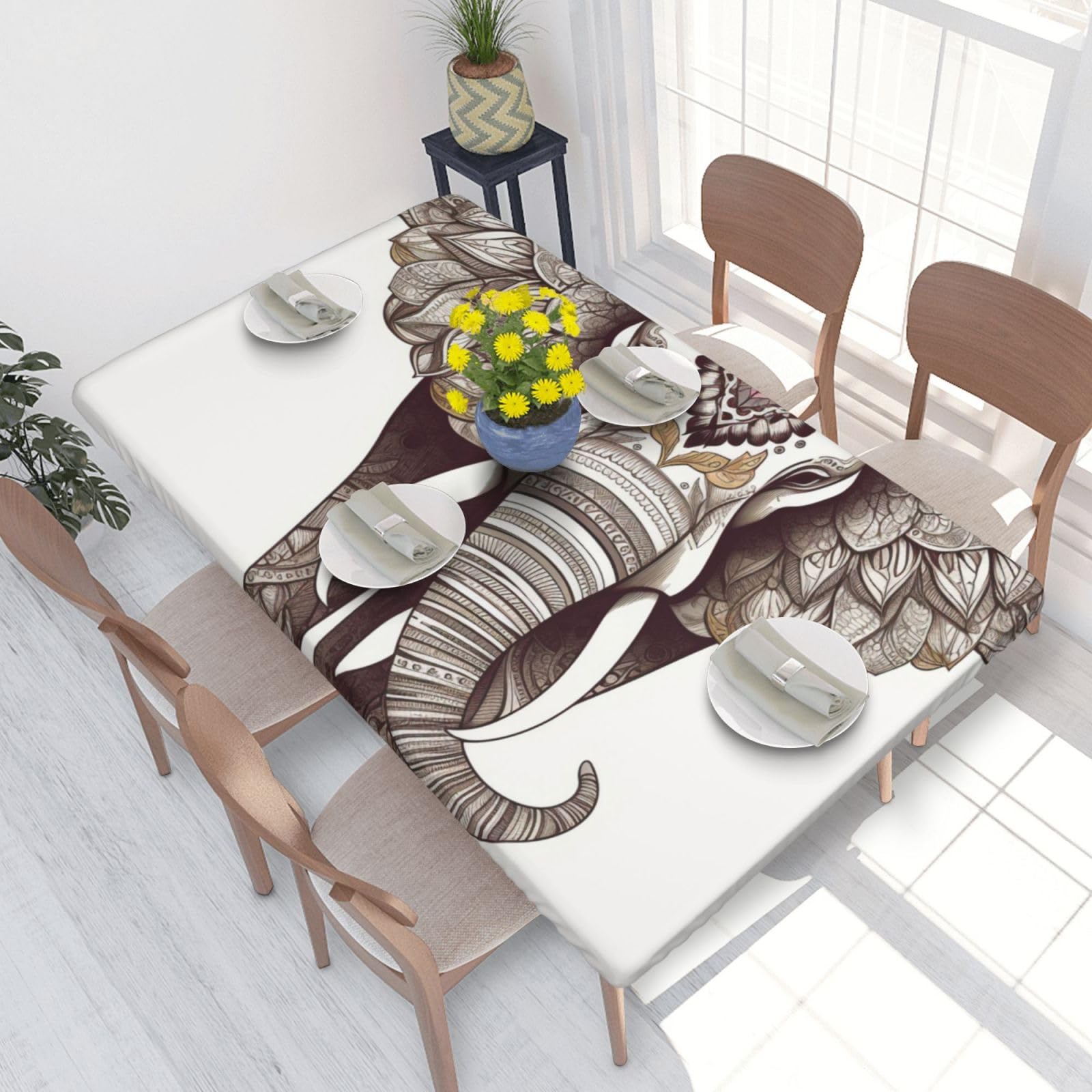 WPKJU Elephant Art Printed Tablecloths 4ft Rectangular Table Covers Washable Polyester Decorative Table Cloth for Dining Table Picnic Wedding