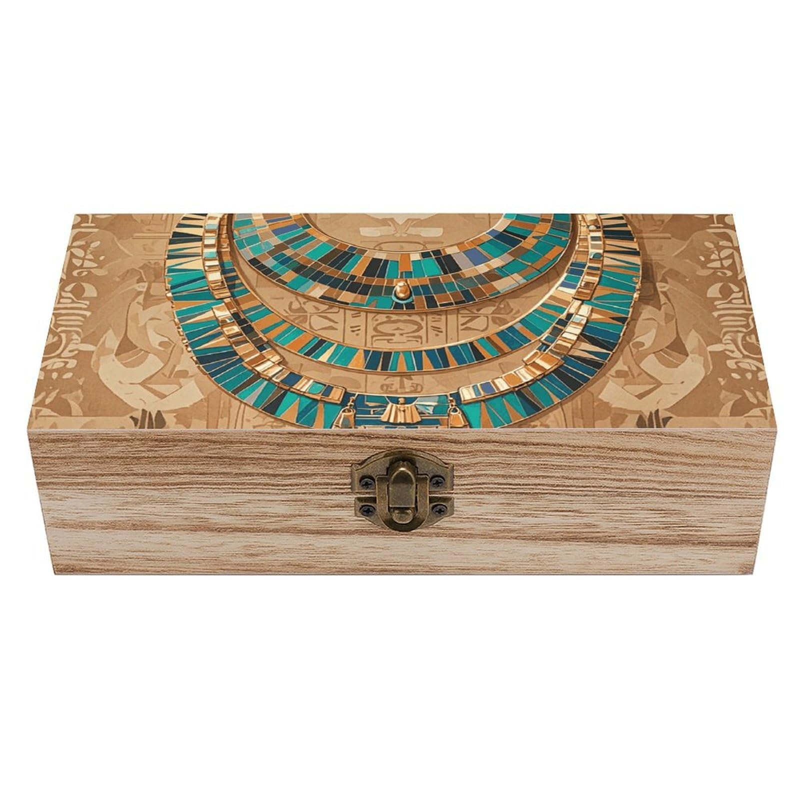 Anceky Egyptian Necklace Wooden Storage Box with Hinged Lid Rectangle Large Retro Design Keepsake Jewelry Storage Box for Crafts Decoration Gift