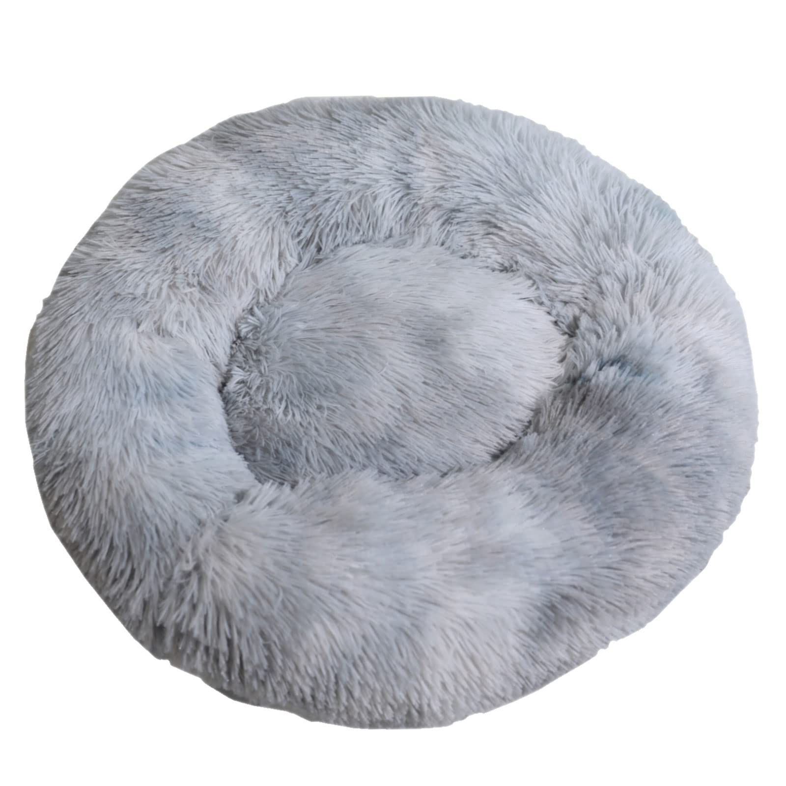 Fouriding Plush Donut Dog Cat Bed-Calming Anxiety Pets Bed for Dogs Cats Pets Soft Round Cushion Beds with Non-Slip Bottom and Washable (XL 70CM, Grey)