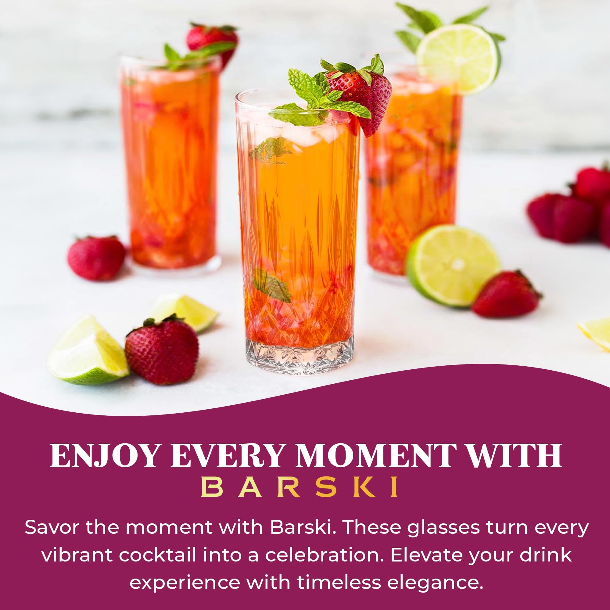 Barski Highball-Glas – Trinkgläser – 2er-Set – Hiball-Becher – Glaskristallbecher – für Wasser, Saft, Bier, gemischte Cocktails, Mojito-Glas, Tom Collins Bar Glaswaren, 370 ml, hergestellt in Europa