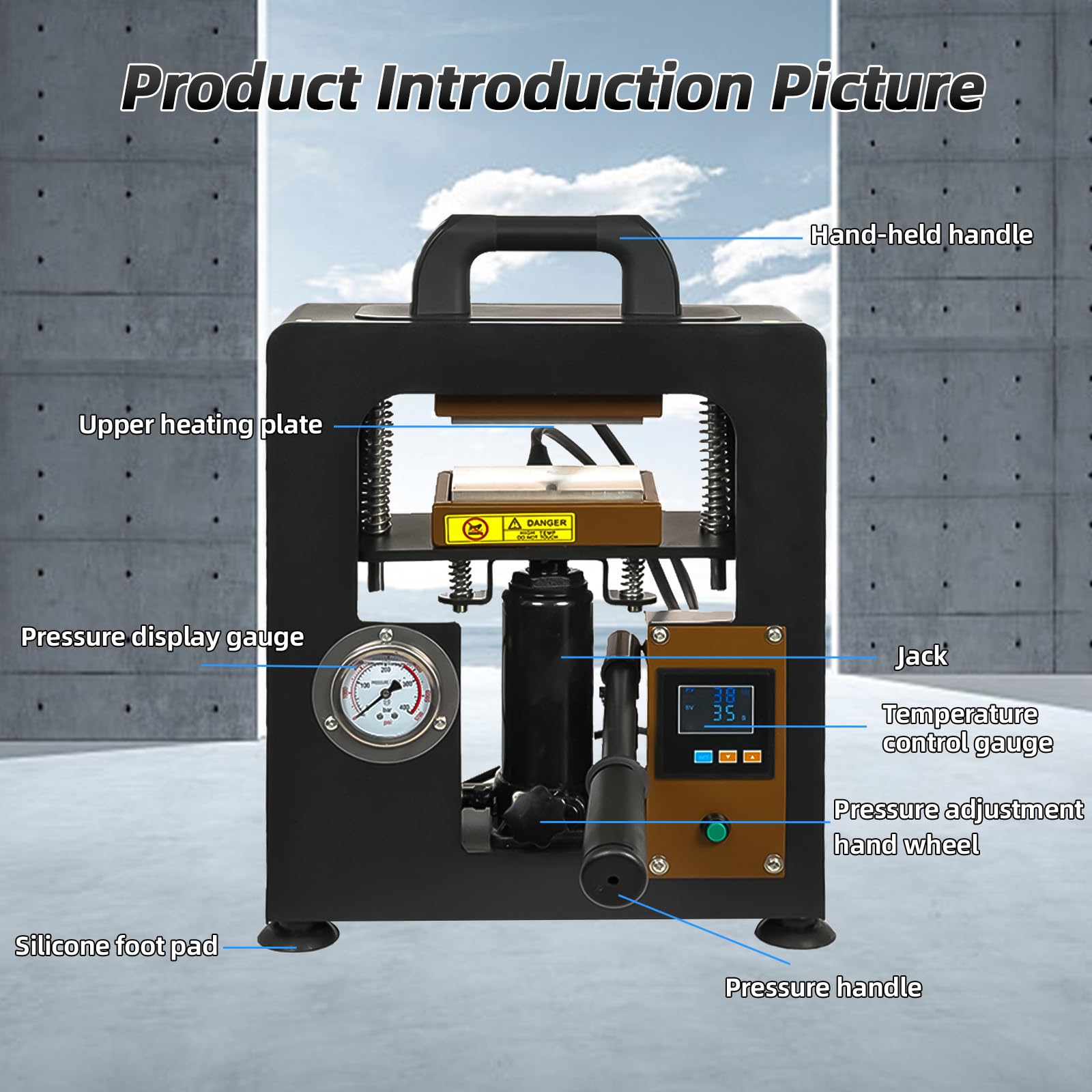 5T Rosin Press, Kolophonium Extraktionsmaschine mit 6 x 12 cm Heizplatten, Hydraulisches Kolophonium Presse, K-Typ Temperaturregelung