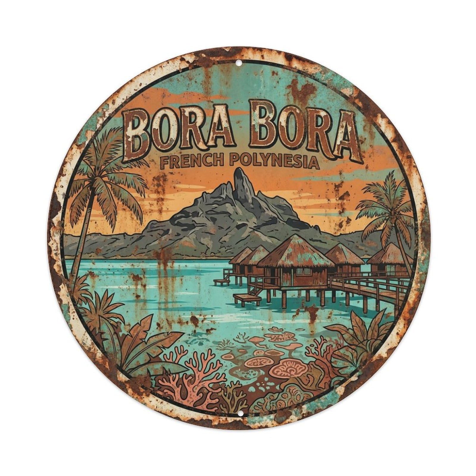 Olyhtr 8X8inch Classic Style Travel Retro French Polynesia Bora Bora Metal Tin Sign