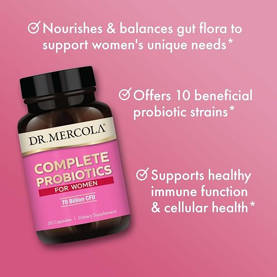 Dr. Mercola Complete Probiotics for Women - Supports Gut, Vaginal & Immune Health - Contains Lactobacillus Strains - Non-GMO, Gluten-Free & Soy-Free - 30 Capsules (30 Servings)