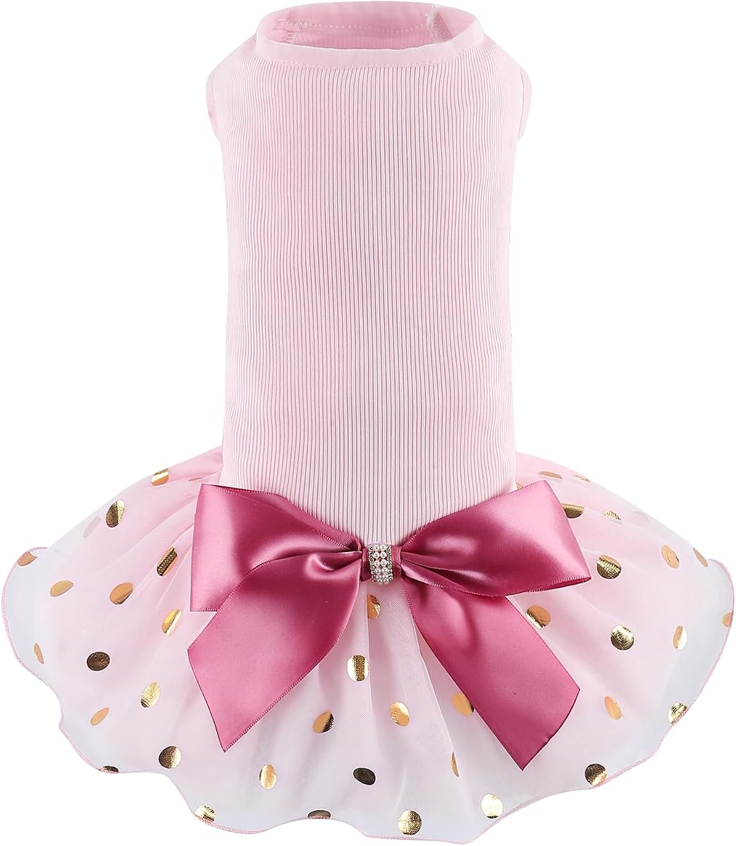 Dog Princess Dress Cute Lace Tutu Skirt, Puppy Wedding Clothes for Small Medium Dog Chihuahua Pitbulls(Pink,X-Small)