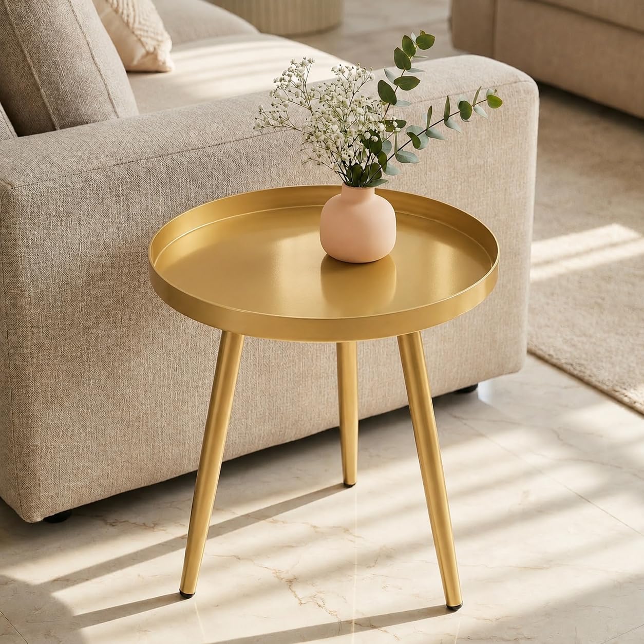 ecofynd Multipurpose Foldable Coffee Table with Strong Metal 3 Legs, Sofa Side Corner Table, End Table, Plant Stand for Living Room, Hall, Bedroom, Home & Office Small Spaces (CT104-GO)-picture-25
