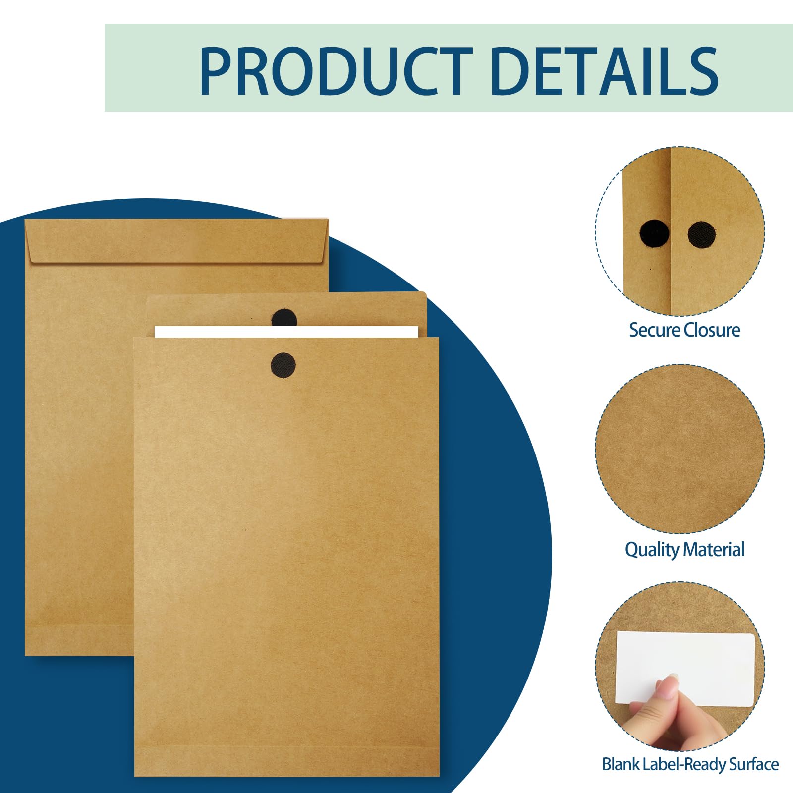 Cheardia Lot de 30 enveloppes d'expédition en kraft extensibles de 33 x 24 cm, très résistantes à la déchirure avec fermeture , 200 g/m², pour rangement de documents de bureau, photos, organisation