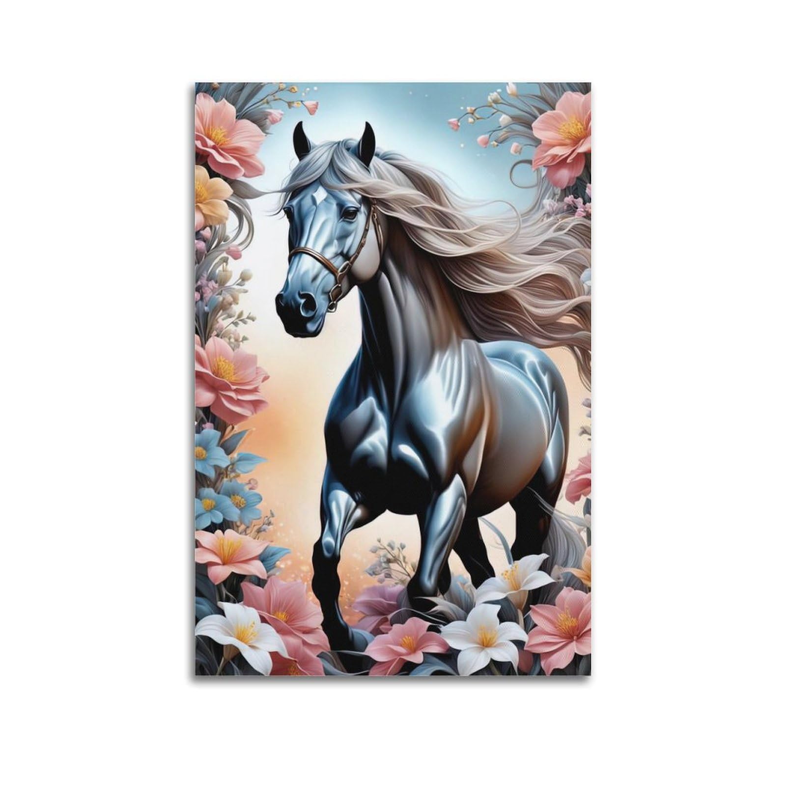 WZKTCL Animal Poster Horse And Flower Poster Decorative Painting Canvas Wall Posters And Art Picture Print Modern Family Bedroom Decor Posters 20x30inch(50x75cm)