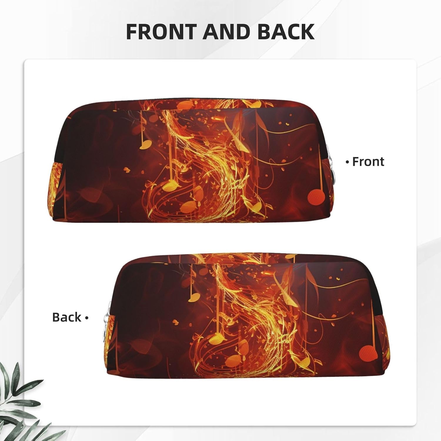 Leather Makeup Bag for Purse Travel Portable Small Pencil Bags for Women Men Red Flame Music Note Cosmetic Bag with Zipper Pencil Pouch Aesthetic Coin Pouch Adults Desk Organizer image 3