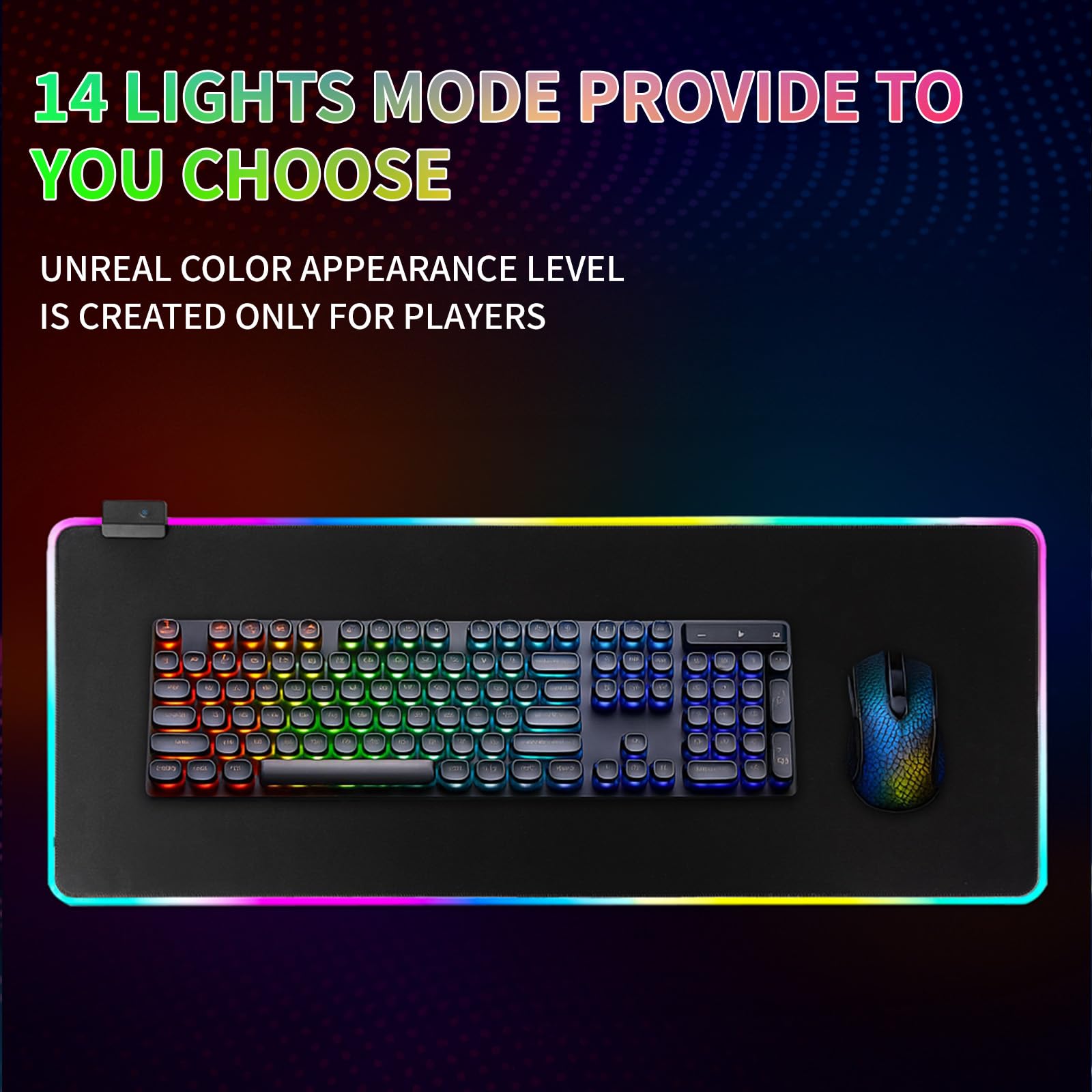 Tappetino per mouse da gioco RGB, 14 modalità di illuminazione, morbido tappetino per mouse esteso a LED, base in gomma antiscivolo, tappetino per mouse grande per tastiera del computer