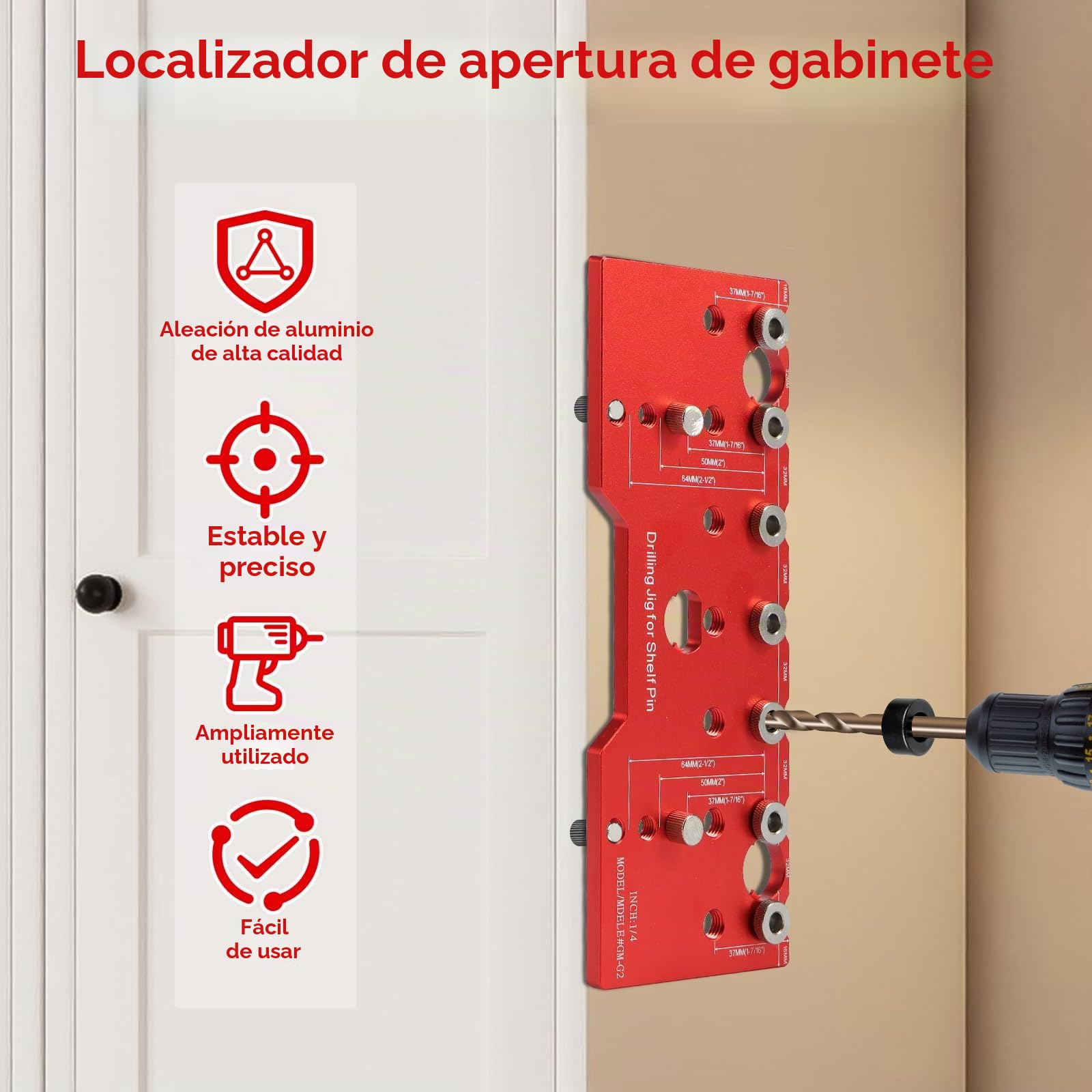 Plantilla de Clavijas de Estante con Guía de Taladro para Agujeros Rectos, Herrajes de Armario, Herramientas de Carpintería, Accesorio de Herramienta Eléctrica con Sistema de Agujeros de Bolsillo para