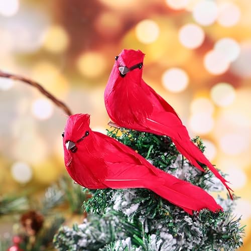 Miniatura 4 de TENDYCOCO Aves cardenales artificiales rojas con clip, adorno de pájaro de espuma simulada, adorno de pájaros, manualidades, árbol, decoración para