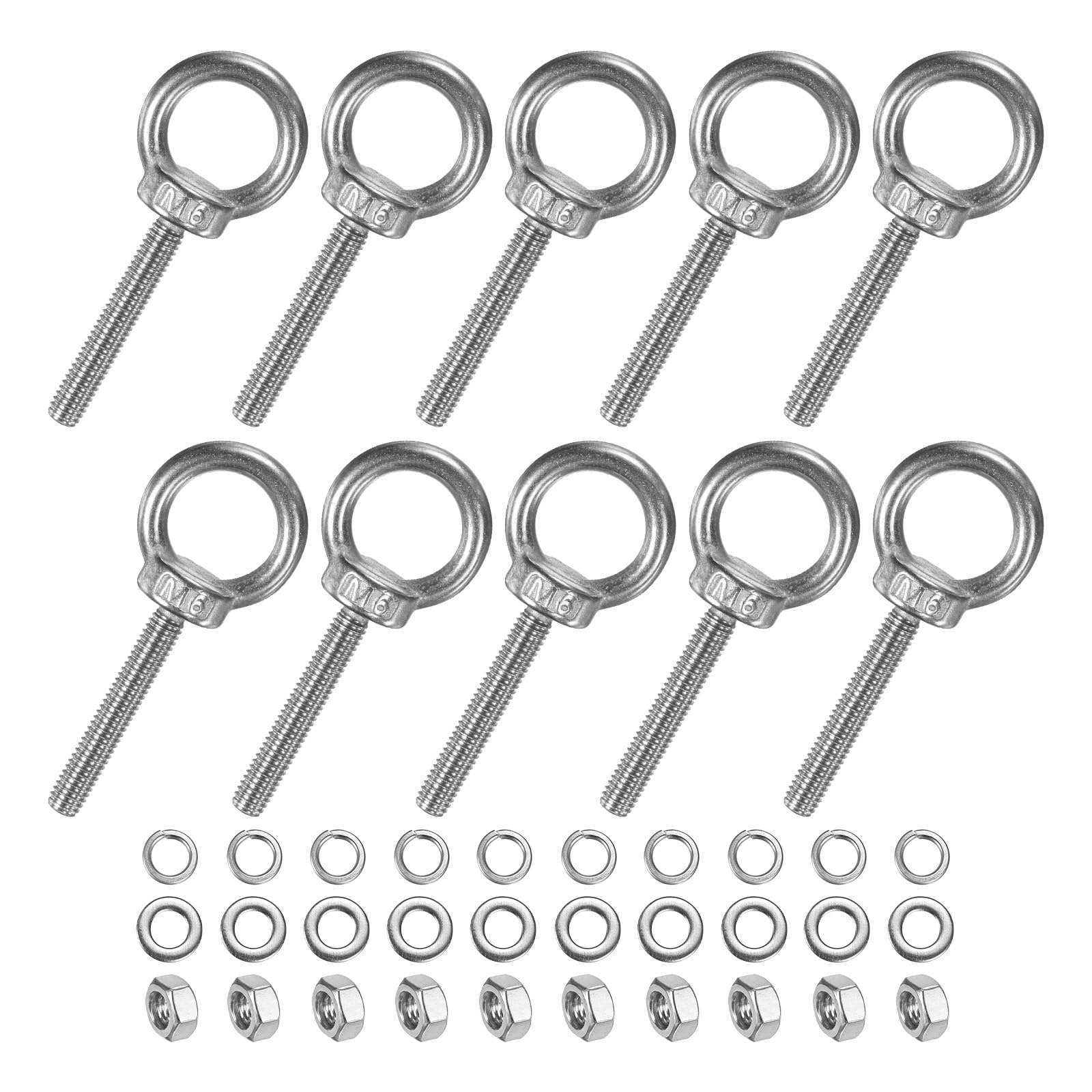 M METERXITY 10-Sets Stainless Eyebolt M6x40mm Shoulder Lifting Eye Bolt with Nuts Washers Male Screw Thread Ring Shoulder Eye Bolts Length 1.57 Inch