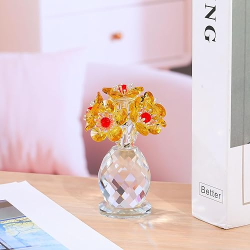 Miniatura 2 de Enjinkail Figuras de flores de cristal amarillas, decoración de escritorio para el hogar, regalos de ramo de flores de cristal, adorno de