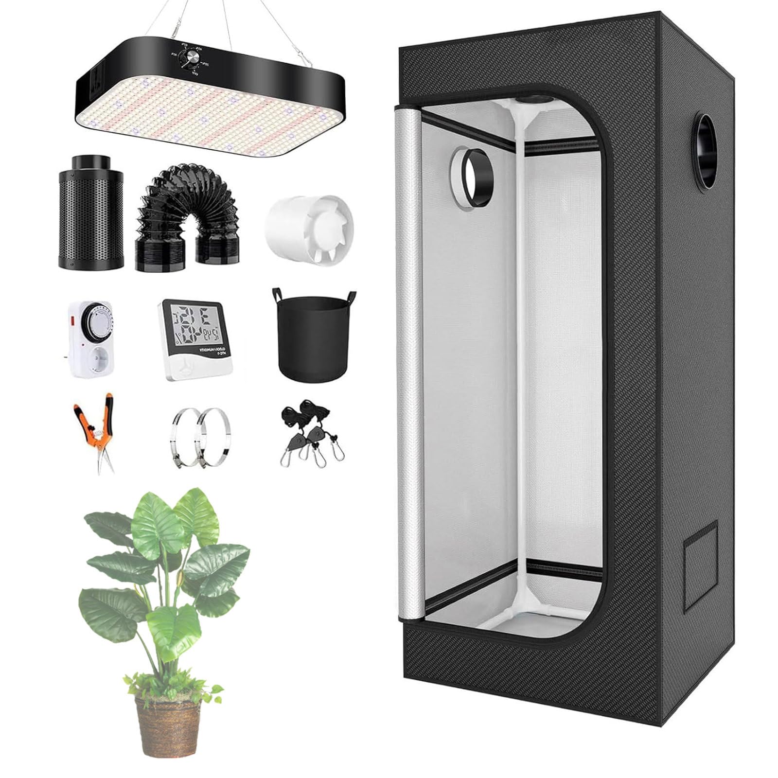 Armario De Cultivo, Kit Completo Con LáMpara Led De Espectro Completo De 100 W/200 W Regulable, Kit De Armario De Cultivo HidropóNico.,40 * 40 * 120cm-Dimmingversion200W(set)