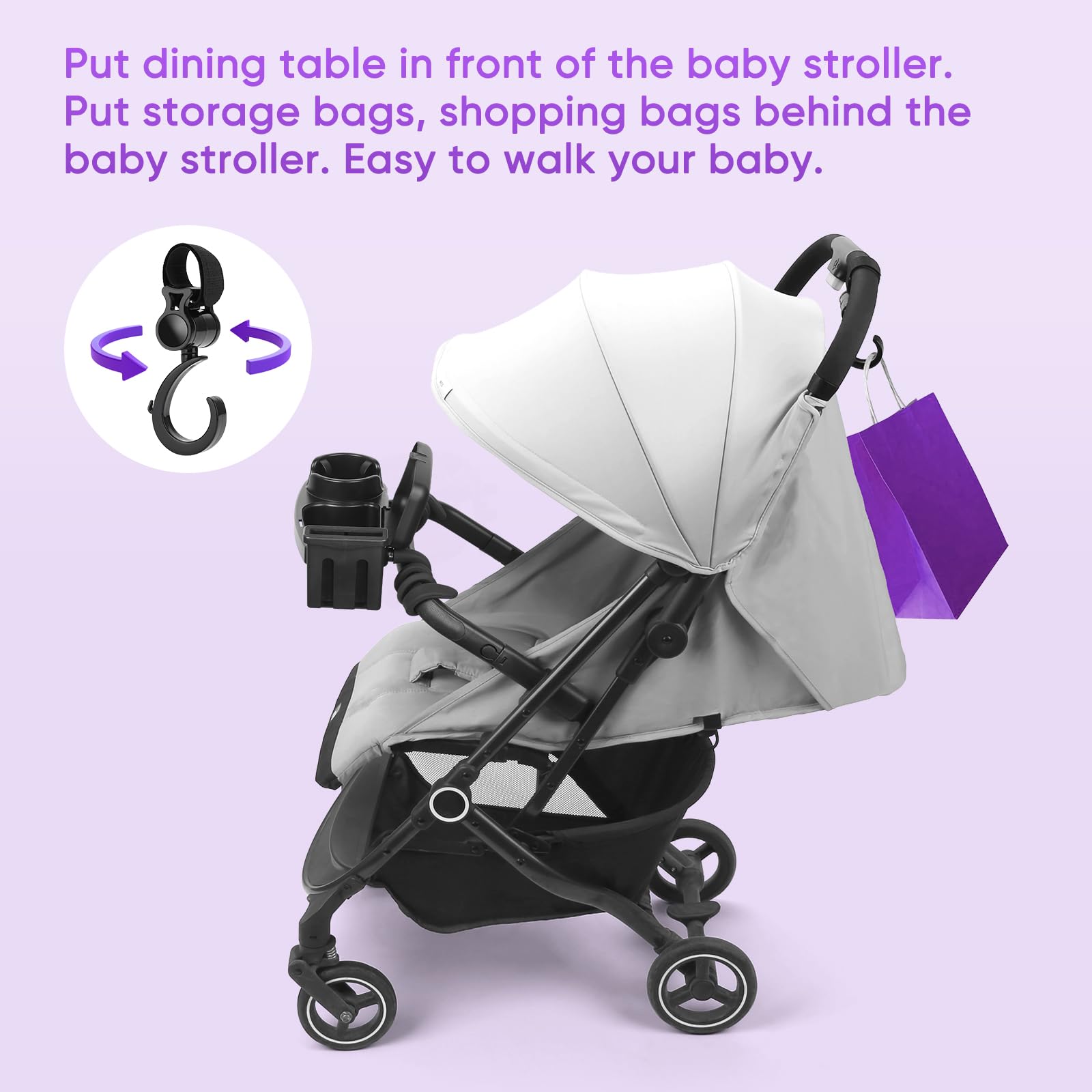Plateau de collation universel 3 en 1 pour poussette avec support de téléphone et bras flexibles en silicone, fixation de plateau de poussette compatible avec Uppababy, Baby Jogger, Britax